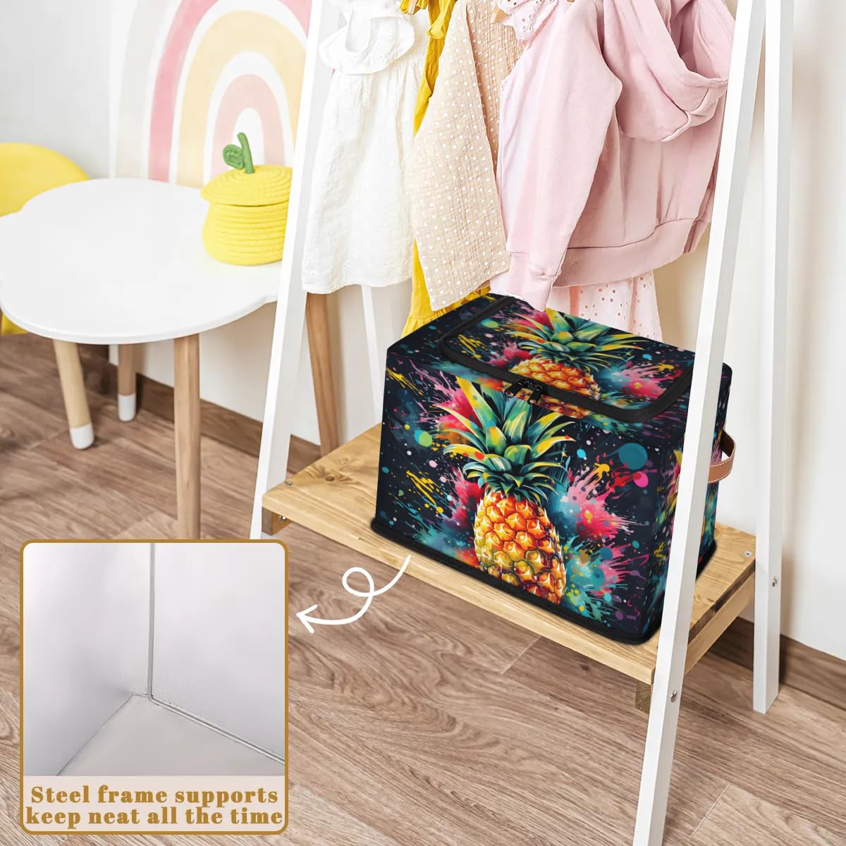 2 Pack Graffiti Pineapple Storage Bins with Zipper Lids & Sturdy Handles - Organize Clothes, Toys & Home Essentials - Perfect for Bedroom, Closet & Kids Room Organization