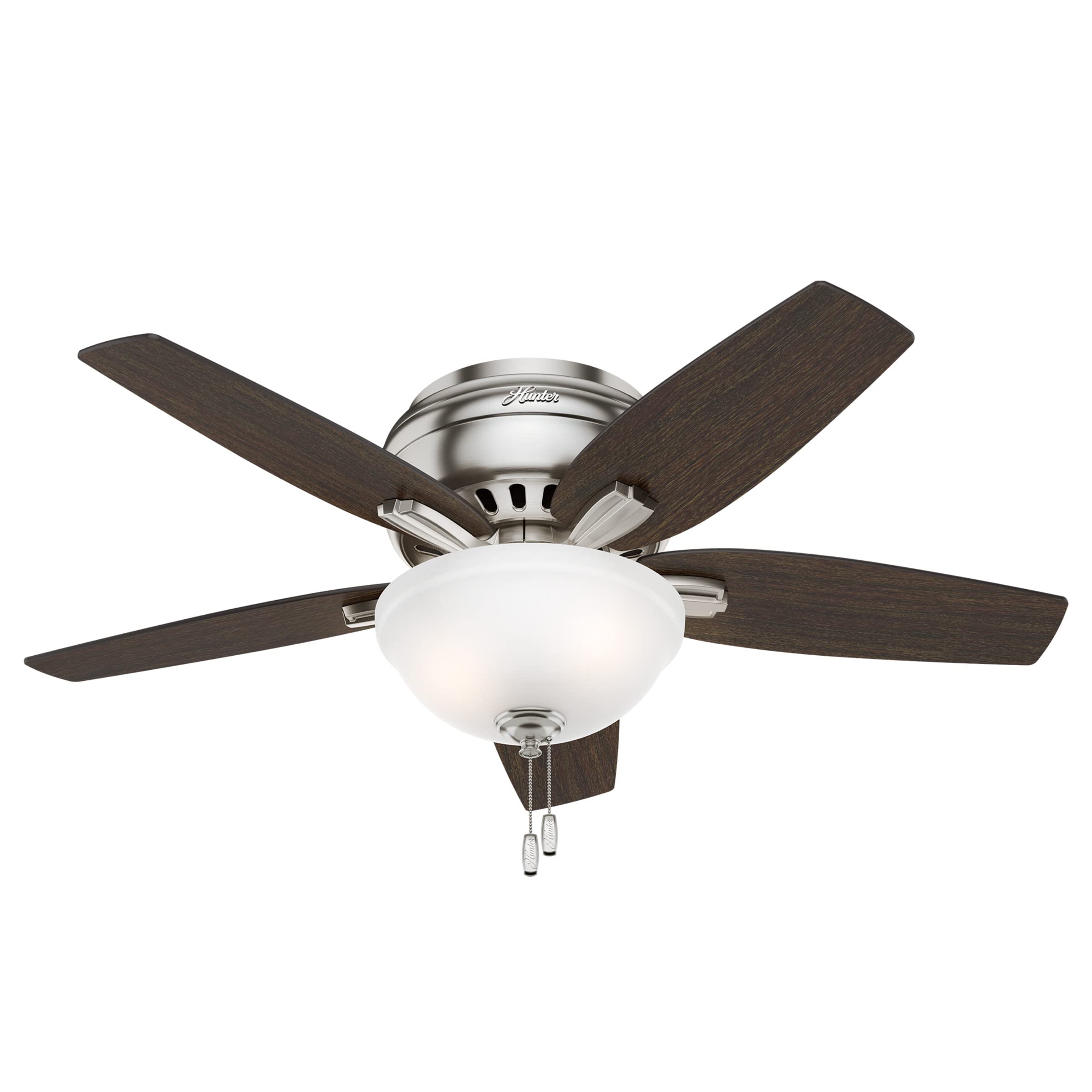 Hunter Fan Company 51082 42-Inch Newsome Brushed Nickel Low Profile Ceiling Fan with LED Light Kit and Pull Chain - Perfect for Bedrooms, Living Rooms, and Home Offices