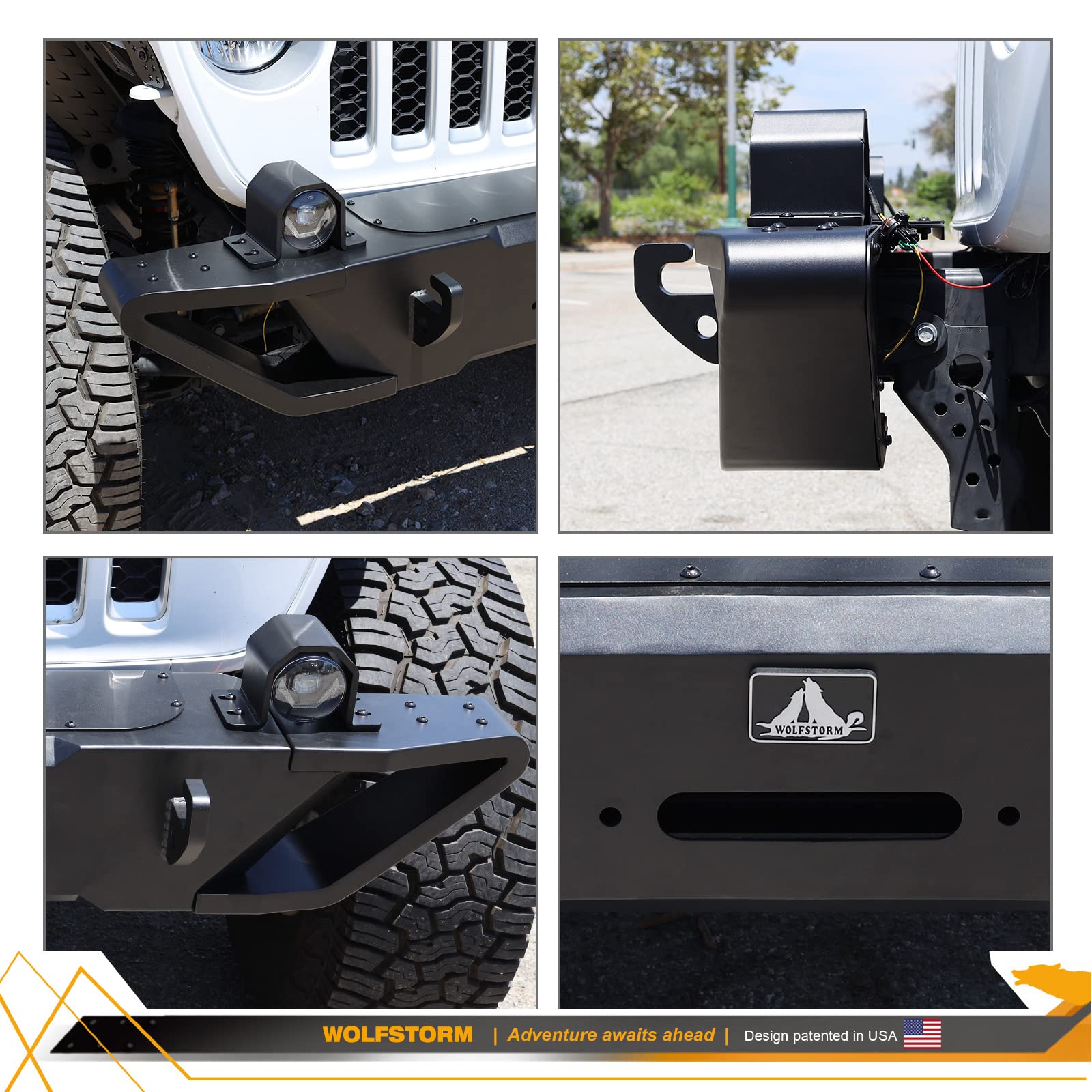 WOLFSTORM Front Bumper Replacement for 2018-2023 Jeep Wrangler JL/JLU & 2019-2023 Gladiator JT - LED Fog Light Design, Heavy Duty Off-Road Bumper for Jeep Pickup Accessories | Perfect for Off-Roading, Rock Crawling & Adventure Trips