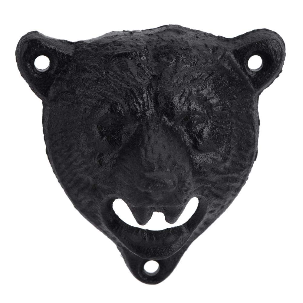 Black Bear Shaped Cast Iron Wall Mounted Bottle Opener - Heavy Duty Rustic Beer, Soda & Glass Bottle Opener for Kitchen, Bar, Restaurant - Perfect for Home Brewing, Parties & Outdoor BBQs