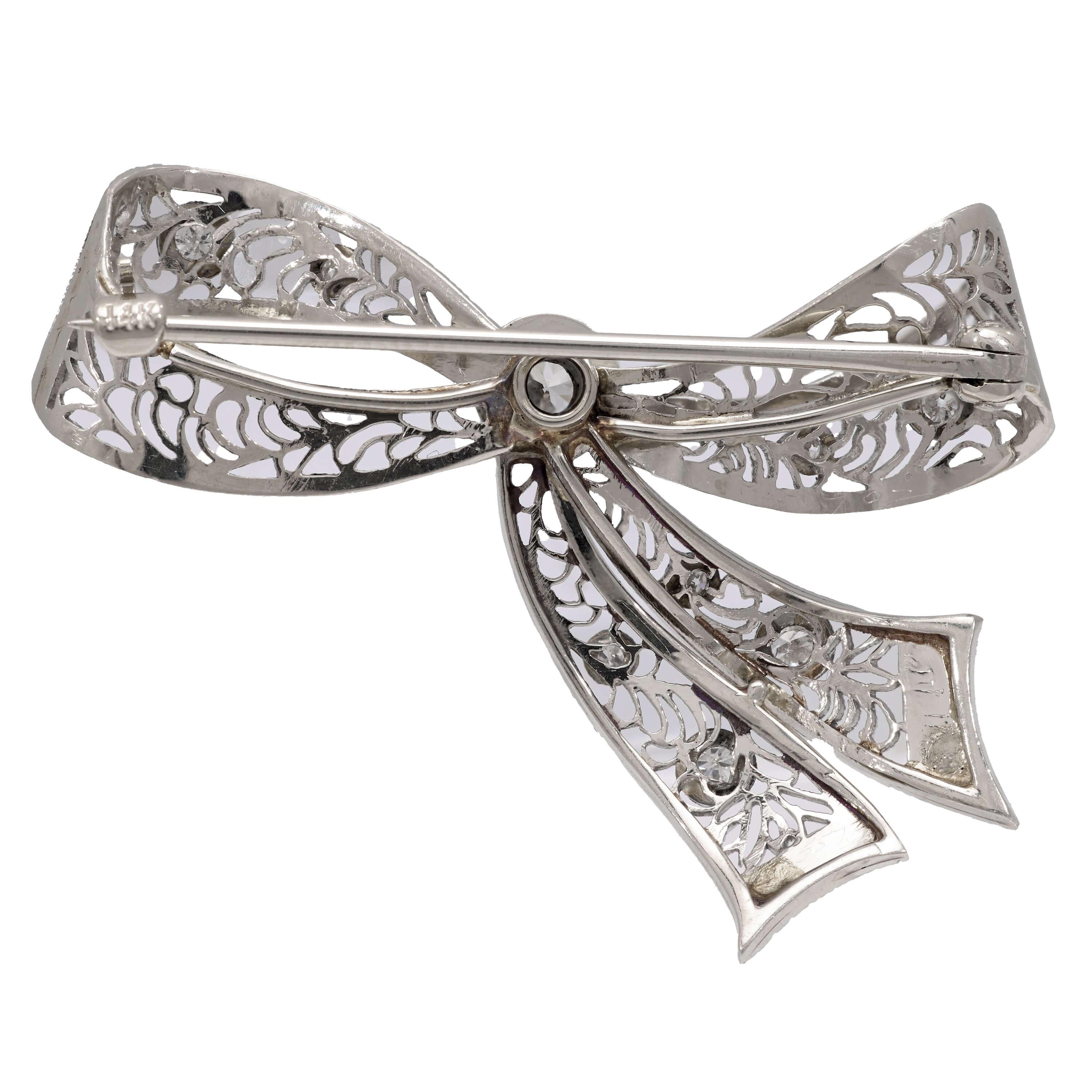 Vintage Edwardian 14K Gold Diamond & Enamel Bow Brooch Pin - Elegant Antique Jewelry for Weddings, Special Occasions & Collectors