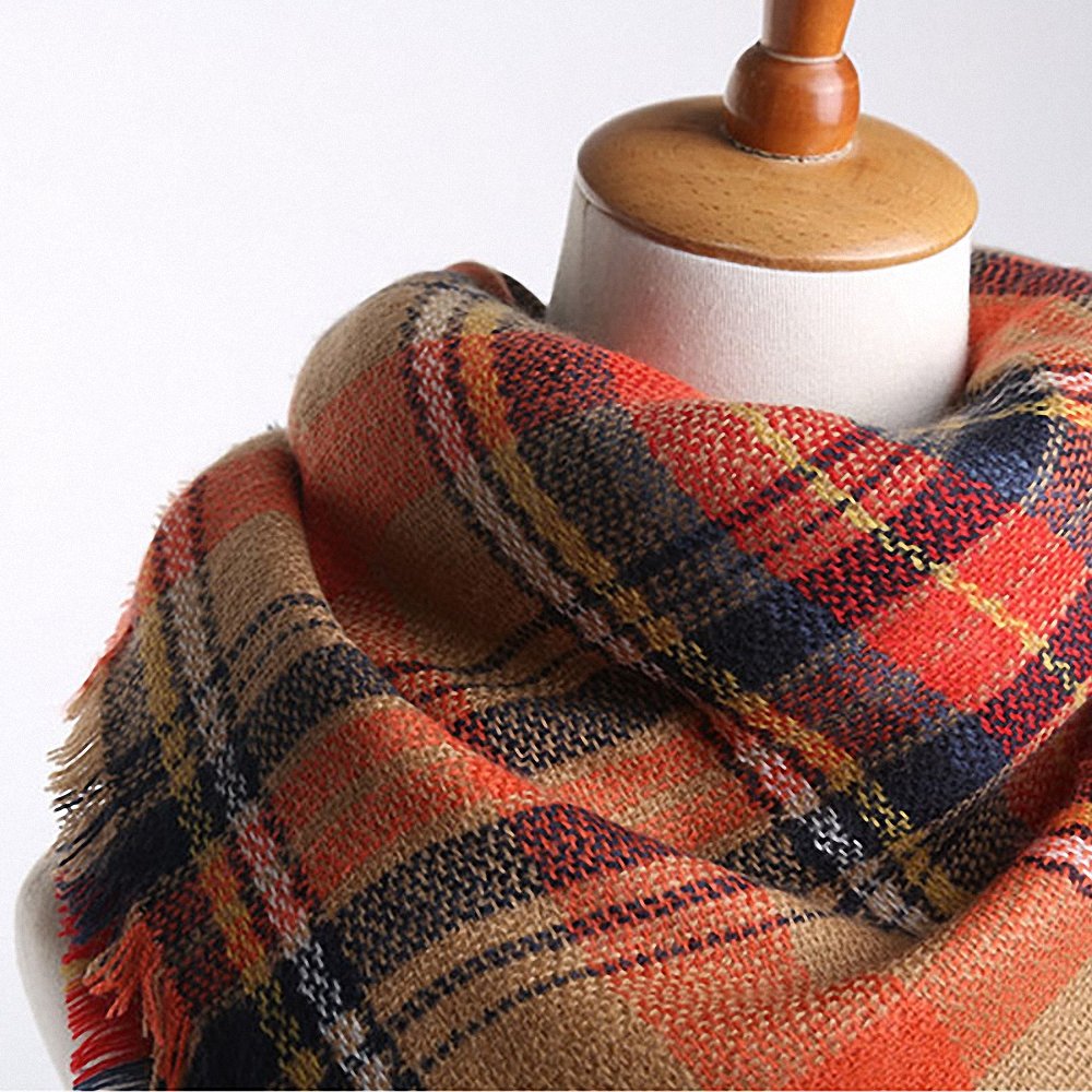 Lictory Women's Winter Fashion Scarf - Soft Artificial Cashmere Plaid Shawl with Tassels, Brown Checkered Pattern for Warmth & Style | Perfect for Cold Weather, Office, Travel & Holiday Outfits