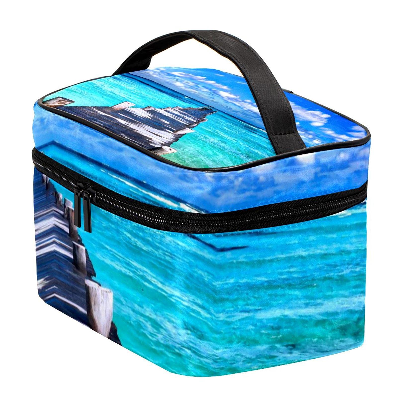 Large Waterproof Travel Makeup Bag with Beach Scenes Pattern - Cosmetic Organizer Case with Zipper for Women & Girls - Perfect for Beach Vacations, Gym, Travel & Daily Use