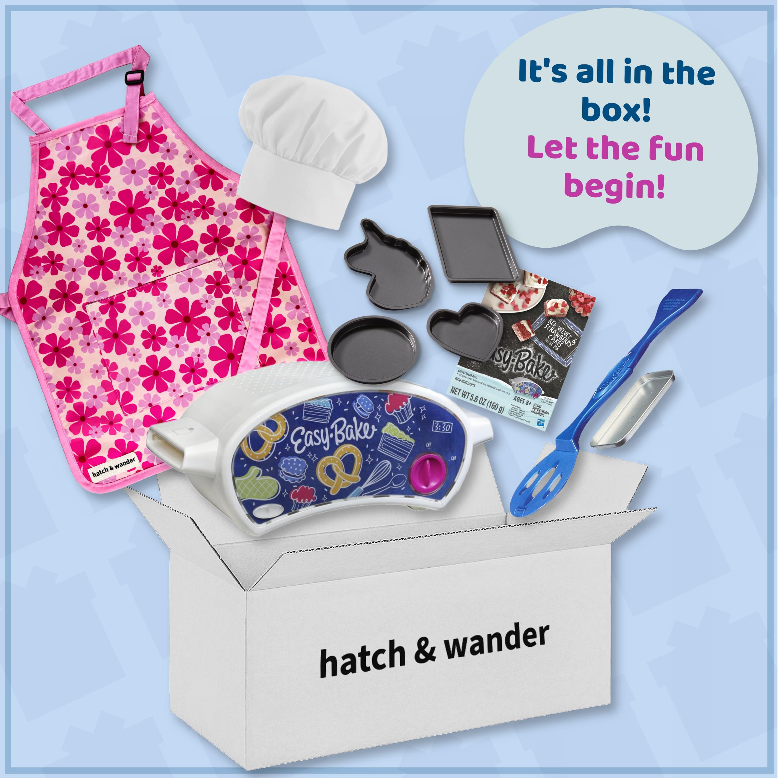 Easy Bake Oven Kit for Kids with Apron, Chef Hat & 4 Baking Pans - 3 Cute Design Options | Complete Baking Set with Mix Included | Perfect Birthday Gift for Girls & Boys | Fun Pretend Play & Real Baking Activities