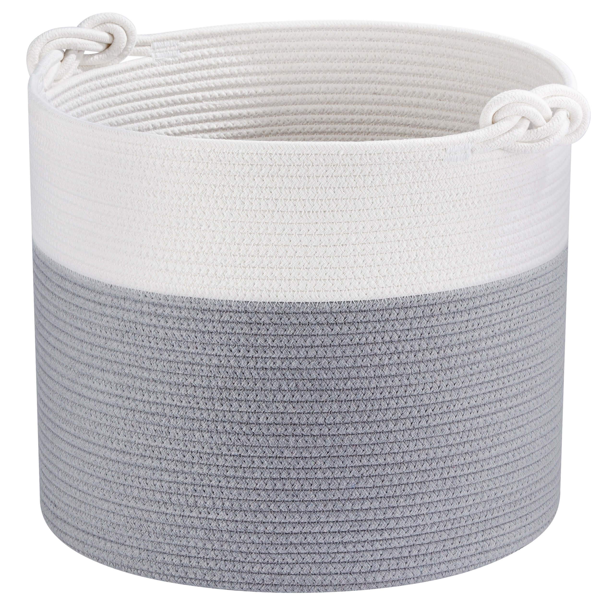 MINTWOOD 15 x 14.2 Inch Woven Cotton Rope Storage Basket - Multi-Purpose Organizer for Toys, Laundry, Nursery, Blankets & Pet Supplies - Dark Gray Home Decor Gift for Housewarming & Baby Shower