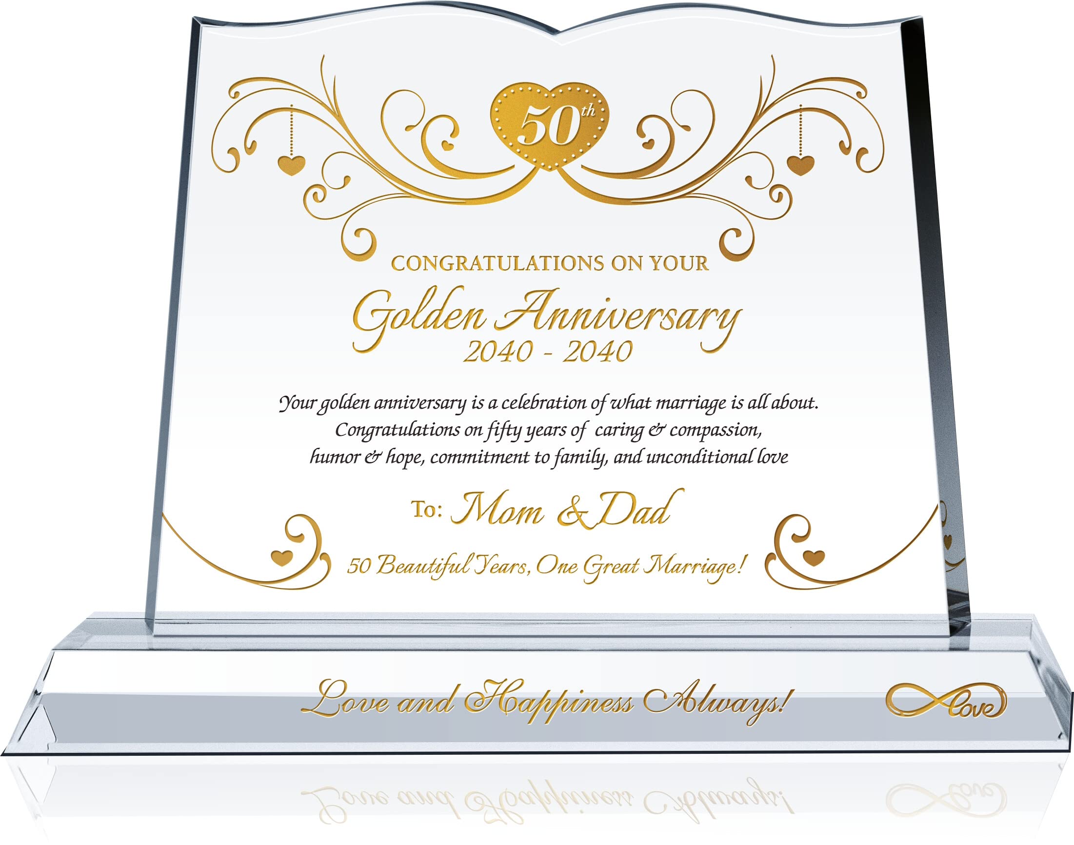 Custom Engraved 50th Wedding Anniversary Crystal Plaque - Personalized with Couple's Names & Date - Golden Anniversary Gift for Parents, Couples & Friends (12 Inch) - Perfect for Displaying on Mantel, Shelf or as a Sentimental Keepsake