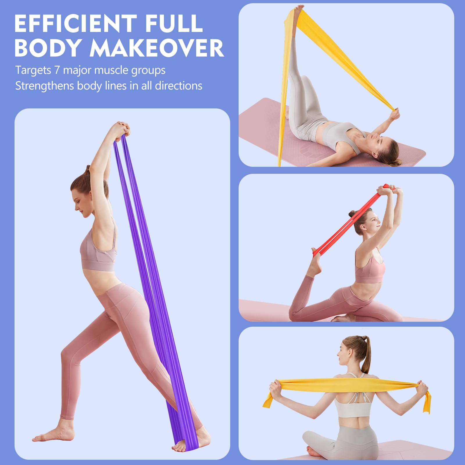 Fokky Resistance Bands Set of 4 - 1.5M/1.8M Exercise Bands with 4 Resistance Levels for Strength Training, Pilates, Yoga & Crossfit - Includes Carry Bag for Gym & Home Workouts