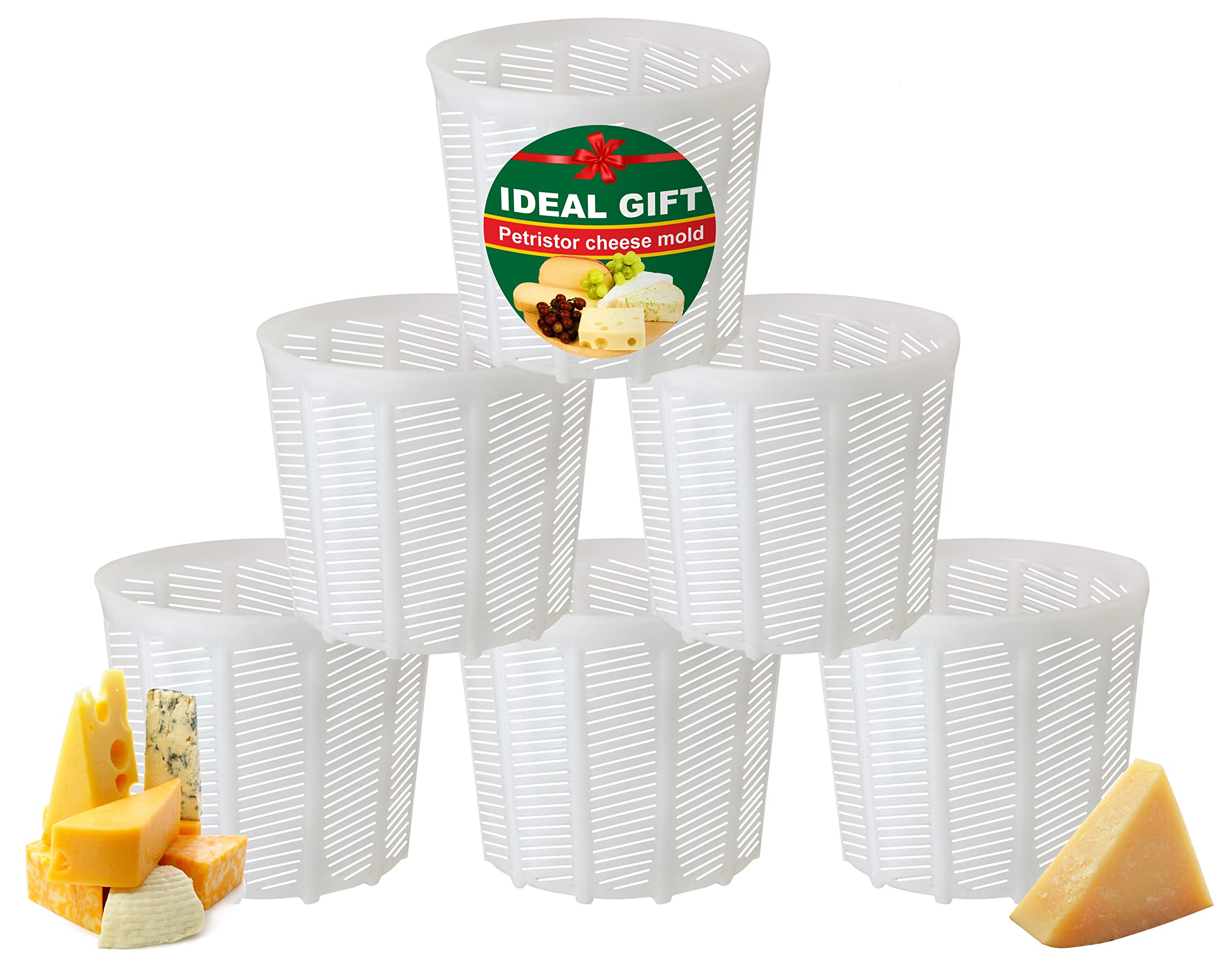 PetriStor 6-Piece Soft Cheese Mold Set for Homemade Cheese Making - 1.85QT Cream Cheese & Feta Mold - Stainless Steel Cheese Form Basket - DIY Cheese Making Supplies for Fresh Cheese, Mozzarella & Ricotta - Perfect for Home Cheesemaking, Gifts & Culinary Classes