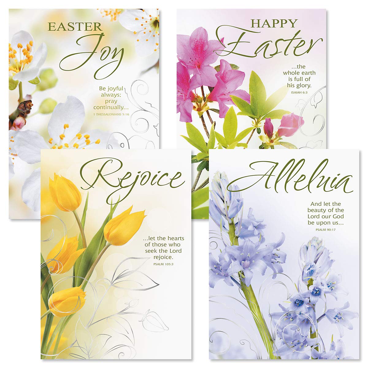 Deluxe Joy Religious Easter Greeting Card Set - 8 Cards for Kids & Adults with White Envelopes, 4 Beautiful Designs, 5