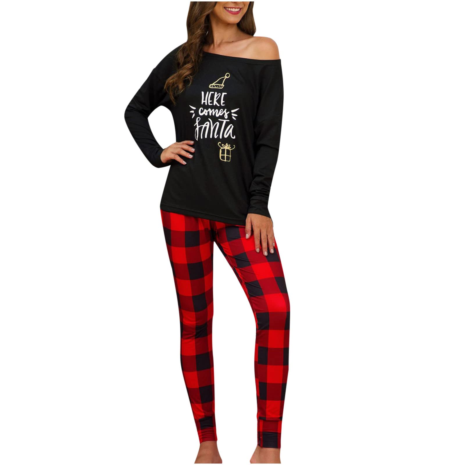Women's Plaid Long Sleeve Top & Nightgown Set - Fall/Winter Holiday Pajamas for Christmas, Thanksgiving & Cozy Nights at Home