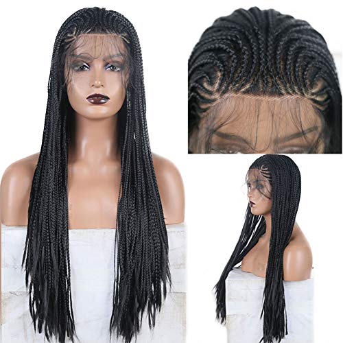 RDY Micro Braided Box Braids Wig - Synthetic Lace Front Wigs for Women - 24inch Long Black Braiding Hair - Natural Looking Replacement Wig (Black-2) - Perfect for Protective Styling, Cosplay & Everyday Wear