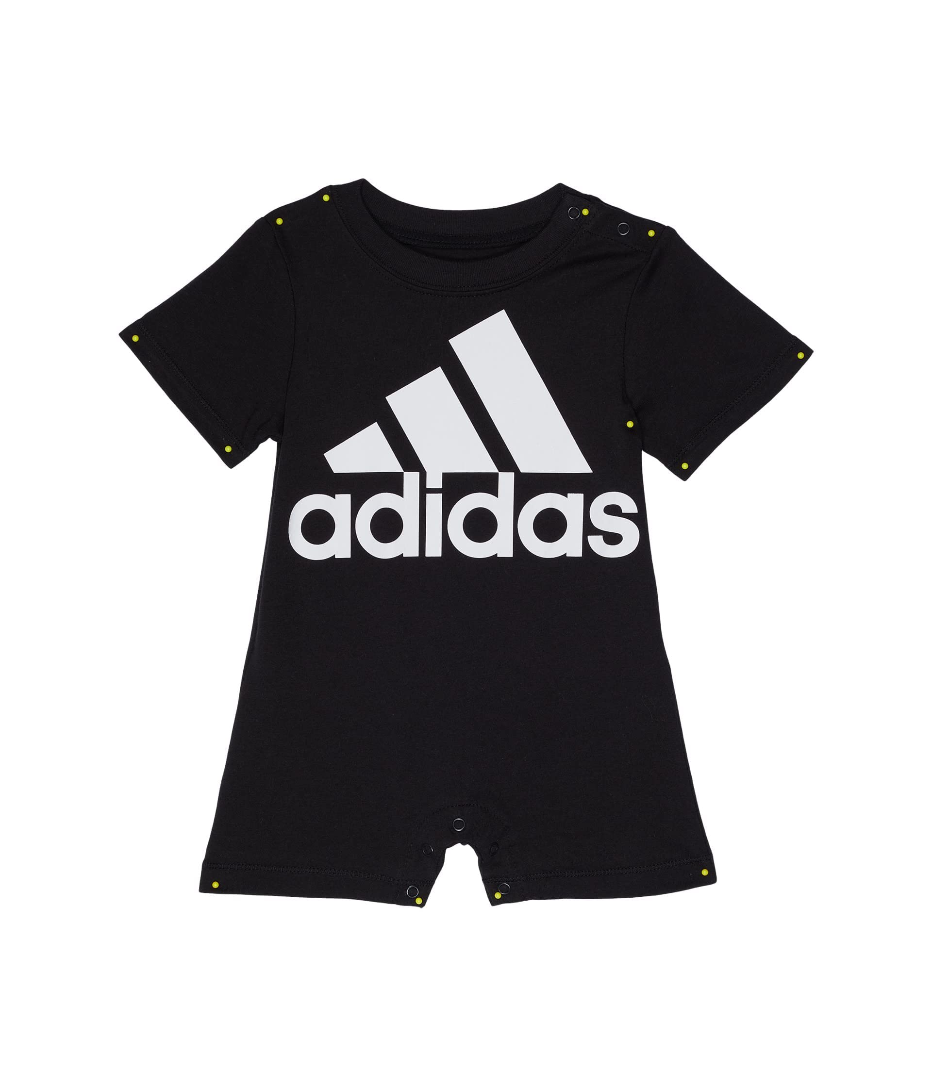 Adidas Baby Boys Cotton Shortie Romper - Soft Infant One-Piece Outfit, Black, 12 Months | Perfect for Summer Playtime & Casual Outings