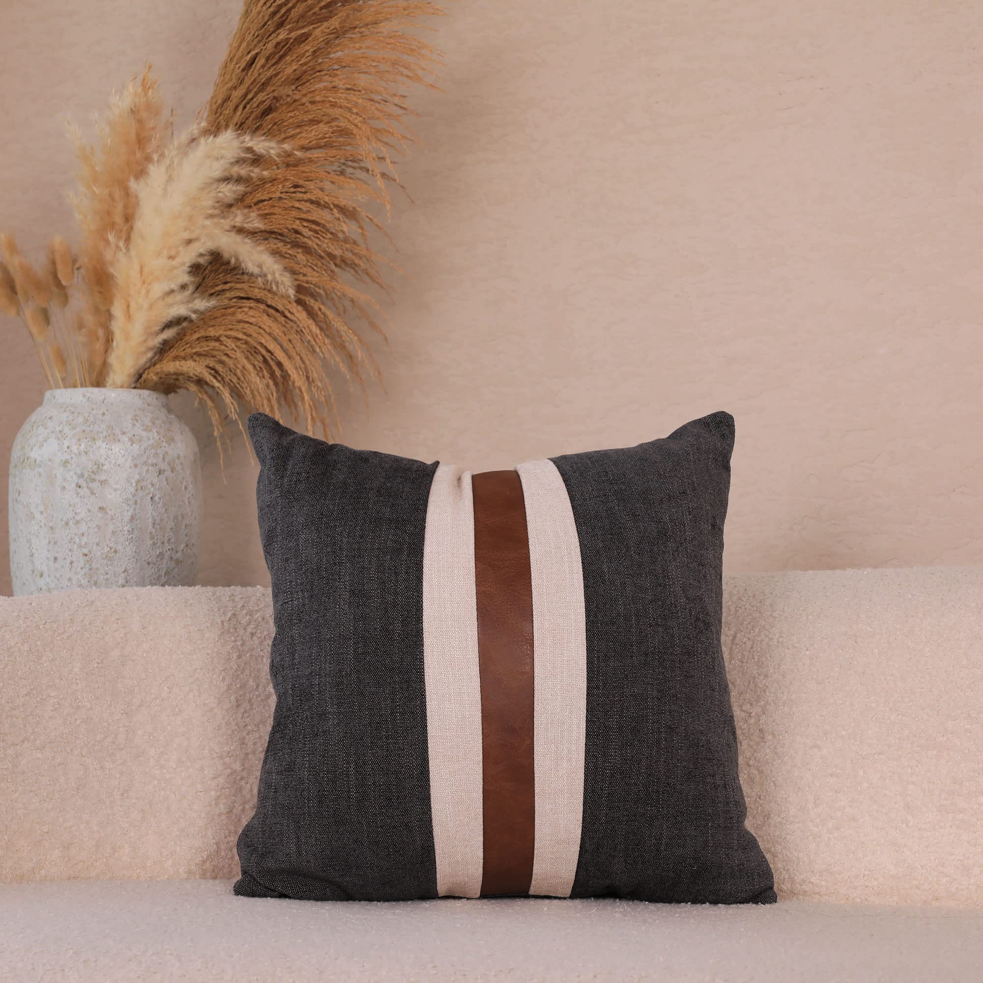 BOYSUM 18x18 Inch Faux Leather Throw Pillow Covers - Farmhouse Decorative Outdoor Accent Pillows for Couch, Sofa & Bed (Black) | Modern Home Decor | Perfect for Living Room, Patio & Bedroom