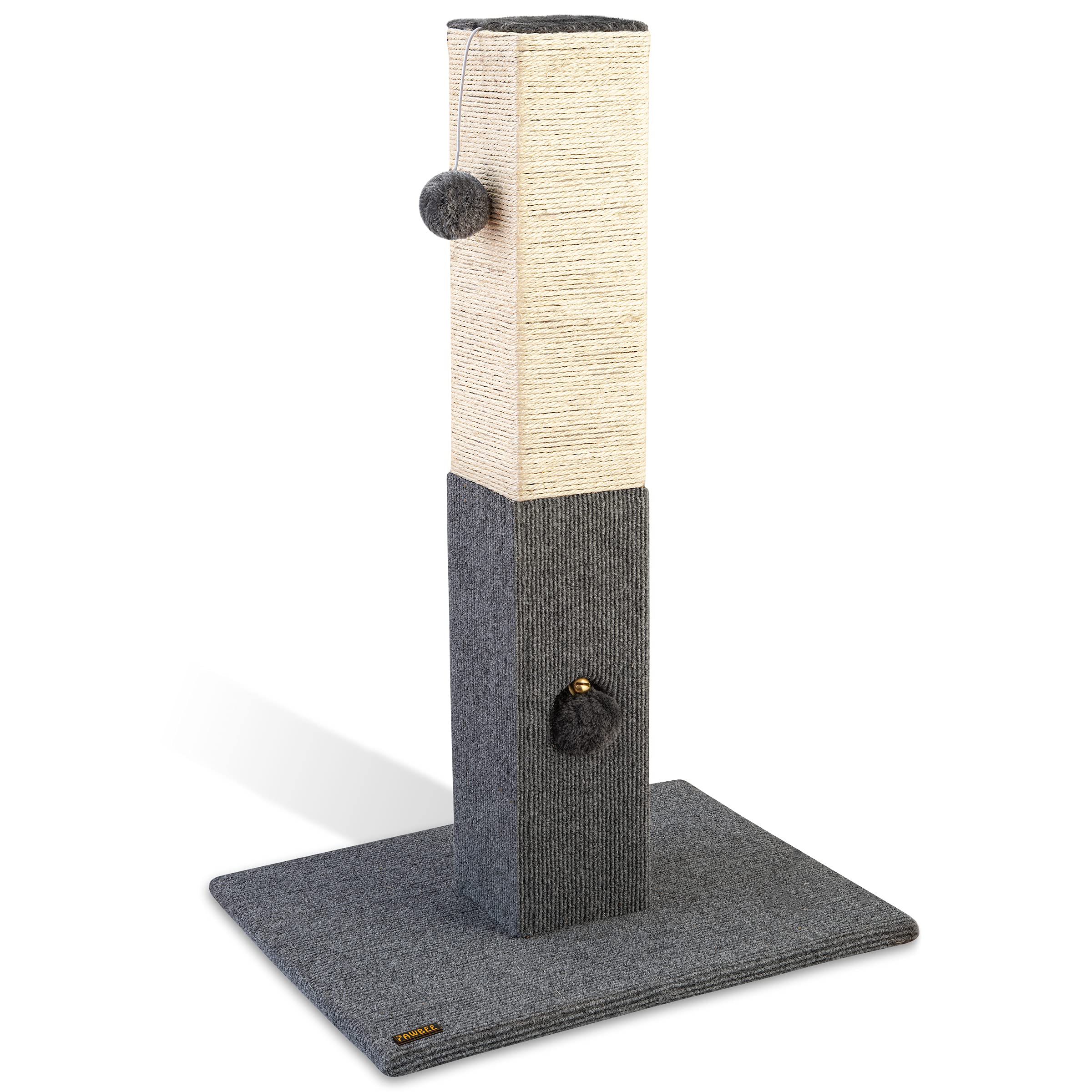 PAWBEE 32 Inch Tall Cat Scratching Post with Sisal Rope - Durable Indoor Cat Tree for Small & Large Cats - Cat Tower with Jingle Bell Toy - Perfect for Living Room, Bedroom & Home Office Play