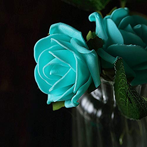 24 Pack 2-Inch Mini Foam Roses Artificial Flowers - Turquoise Fake Rose Stems for Wedding Centerpieces, Birthday Party Decor, DIY Crafts, Home & Event Decoration Supplies (BalsaCircle Brand)