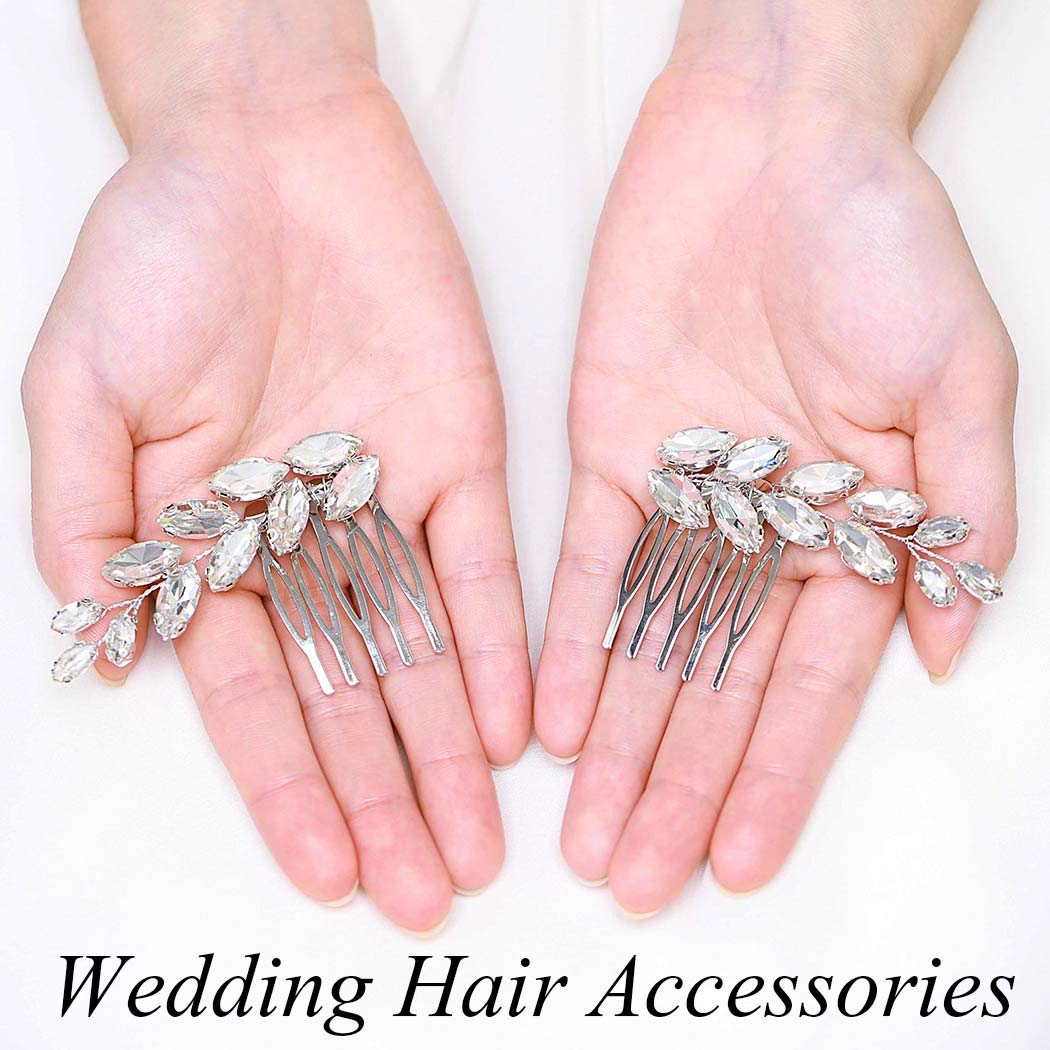 Elegant Silver Rhinestone Bridal Hair Comb Set for Women & Girls - Wedding Headpiece Accessories (Pack of 2) | Perfect for Bridal Showers, Weddings & Special Occasions
