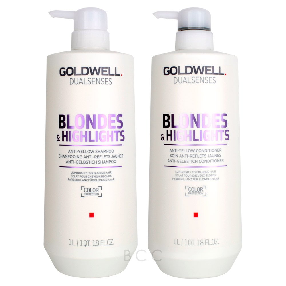 Goldwell Dual Senses Blondes & Highlights Shampoo and Conditioner Set - 25.4 Oz for Blonde & Highlighted Hair - Salon-Quality Hydration & Color Protection - Perfect for Dry, Damaged, or Color-Treated Hair