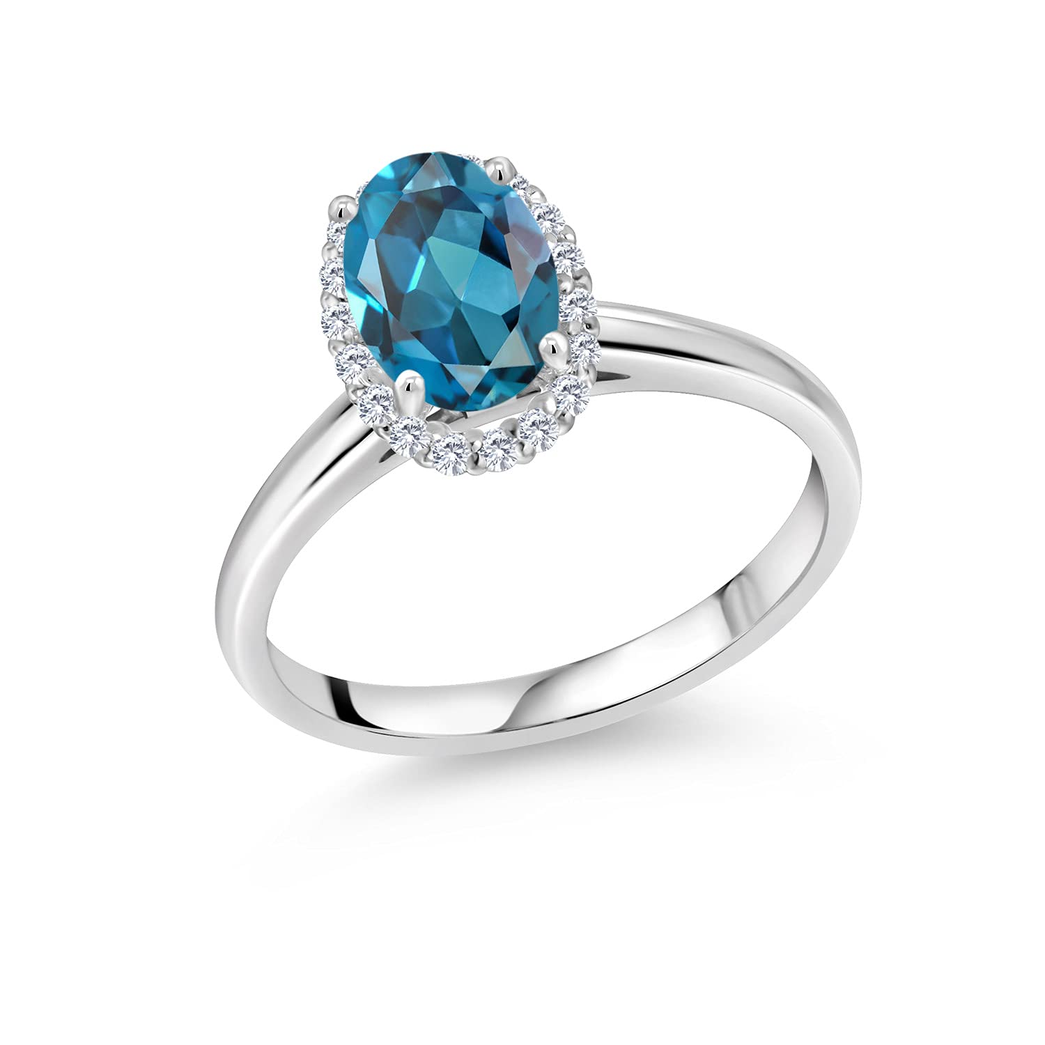 1.64 Ct Oval London Blue Topaz & Lab-Grown Diamond Ring in 10K White Gold | Gem Stone King | Elegant Engagement, Wedding, Anniversary Gift for Women