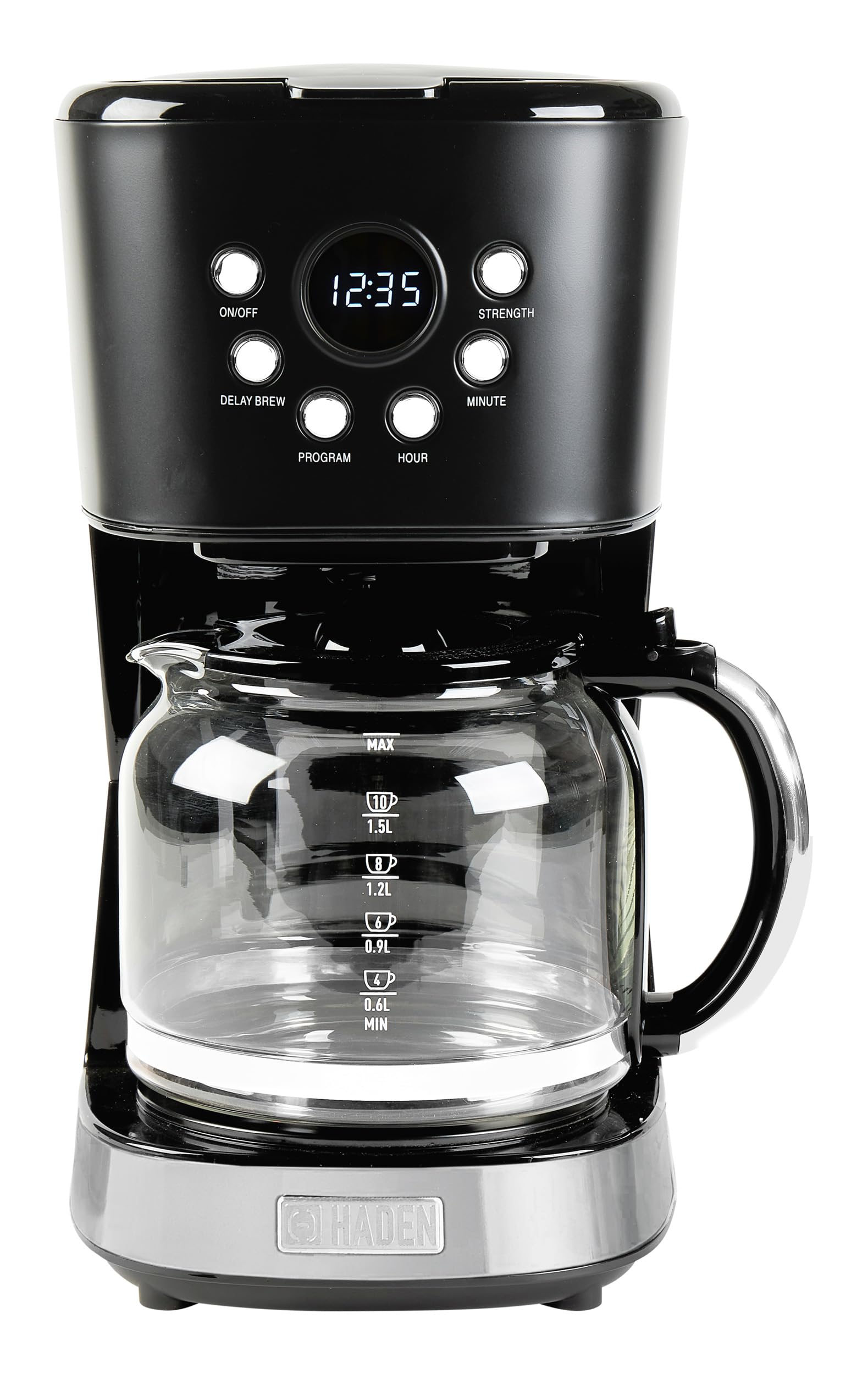 Haden 12 Cup Programmable Drip Coffee Maker with Auto Shut-Off & Reusable Filter - Black & Chrome - Perfect for Home, Office, and Restaurant Use