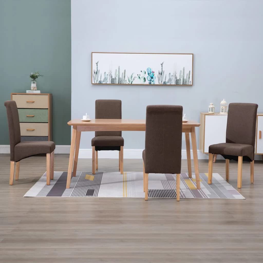 vidaXL 4-Piece Dining Chairs Set - Wood Frame Upholstered Fabric Accent Chairs for Kitchen, Living Room & Dining Room - Brown Fabric Home Decor - Perfect for Family Gatherings & Dinner Parties