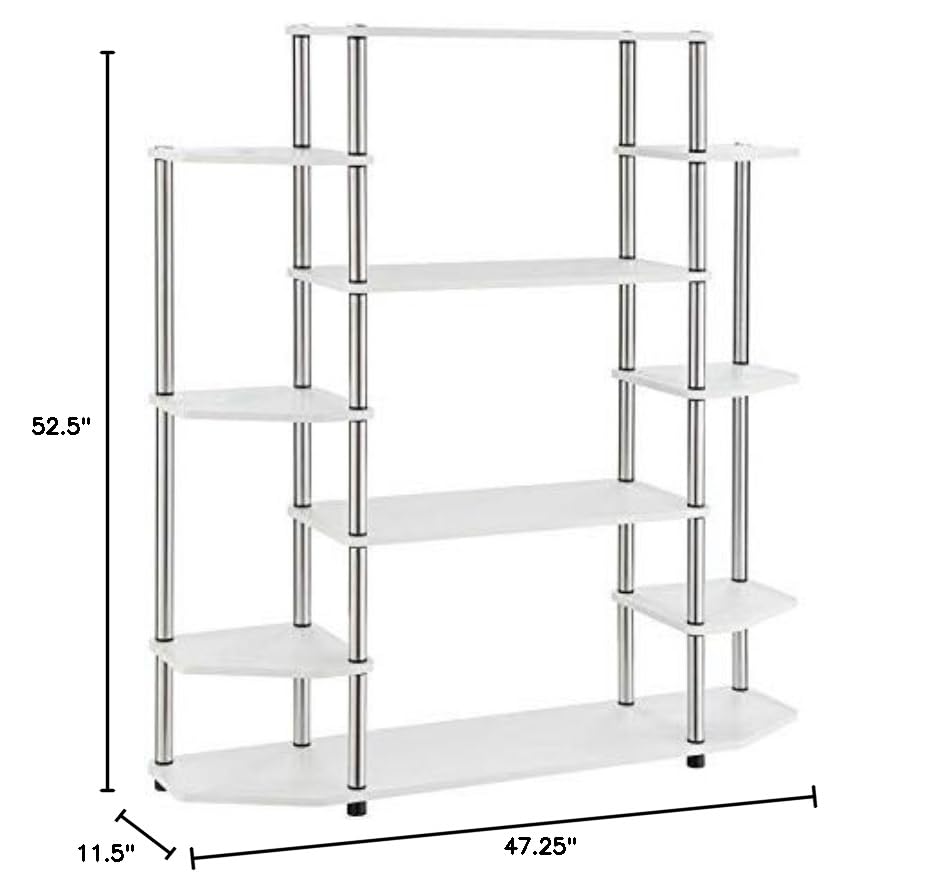Pemberly Row White Wood & Stainless Steel Wall Unit Bookcase - Stylish Storage for Living Room, Office & Home Library