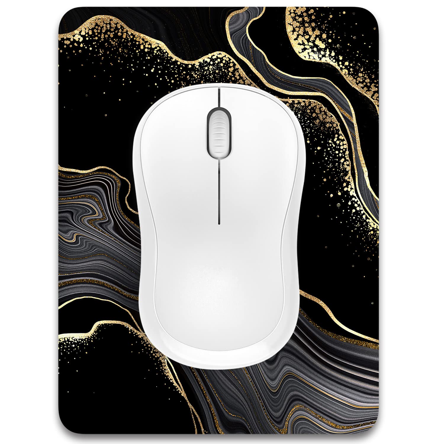 Non-Slip 6x8 Inch Small Mouse Pad - Waterproof Mini Mouse Mat with Rubber Base for Wireless Mouse, Laptop & Keyboard | Cute Black Marble Design for Women & Men | Perfect for Home Office, Gaming & Travel Use