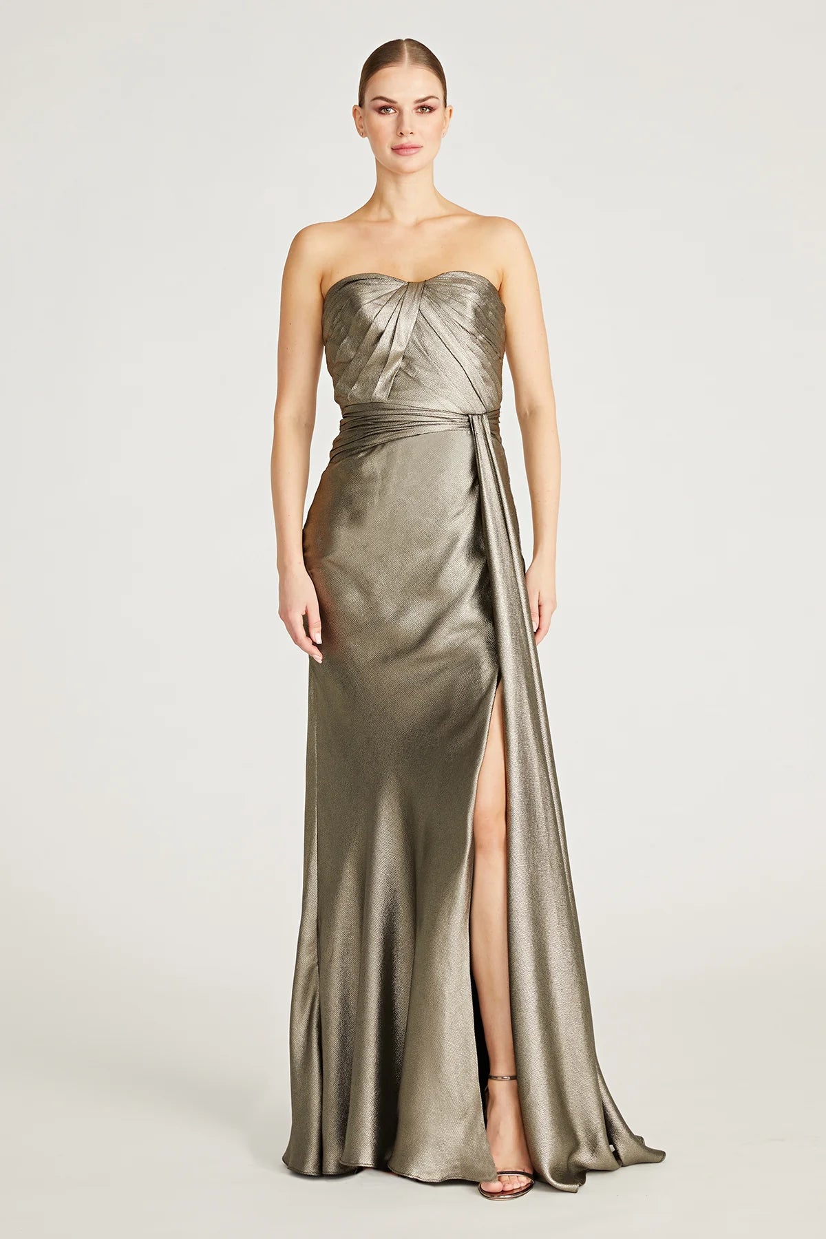 Elegant Farren Strapless Draped Gown in Pewter - Perfect for Evening Galas, Prom Nights & Formal Events