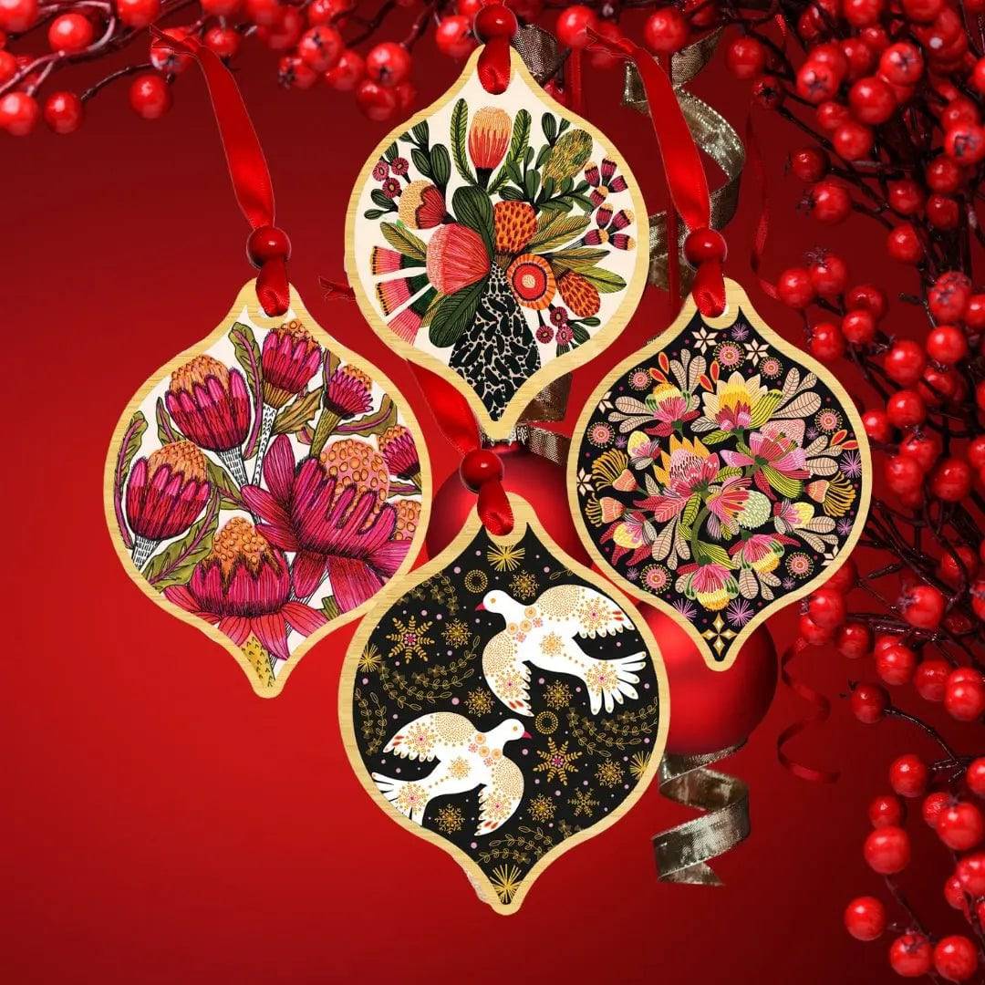 Australian Native Flowers Christmas Ornament Bauble Set - Handcrafted Holiday Decor for Tree, Gift & Festive Home Decoration