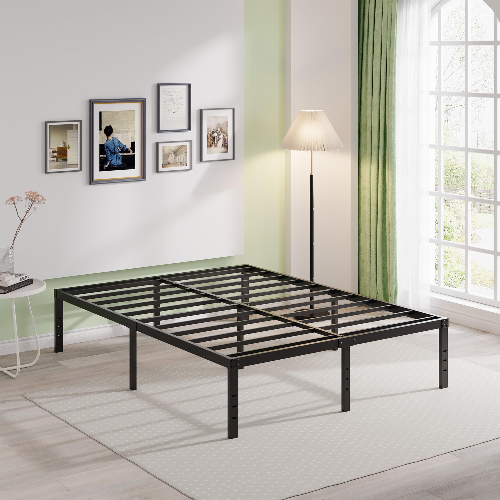 EMODA 18 Inch Heavy Duty California King Bed Frame - Tall Metal Platform with Large Storage Space, No Box Spring Needed, Noise Free, Black - Perfect for Master Bedrooms & Guest Rooms