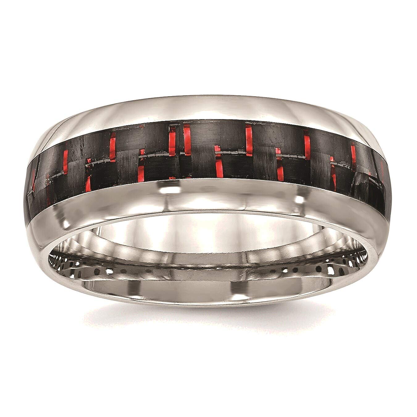 Bonyak Stainless Steel Ring for Men - Black & Red Carbon Fiber Inlay, Size 8.5, Polished Finish - Perfect for Weddings, Gifts, and Everyday Fashion Jewelry
