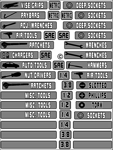 INXIS 105-Piece Tool Box Organizer Labels - Durable Pre-Printed Tool Drawer Dividers for Workshop & Garage Organization (Perfect for Mechanics, DIYers & Home Improvement)