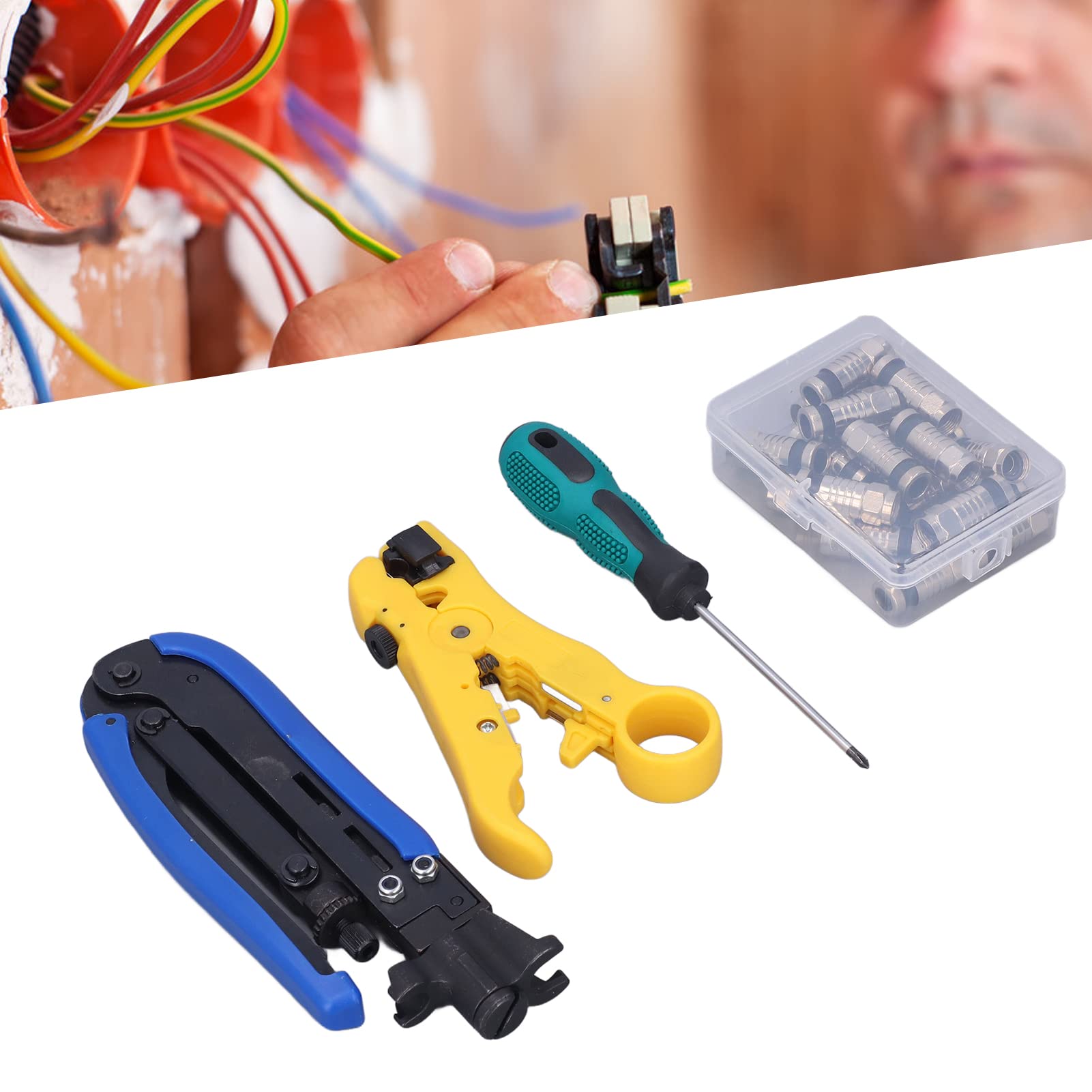 Professional Coax Cable Crimper Kit - Multifunctional Network Tool for Stripping & Crimping - Ideal for Home, Office & Telecom Installations