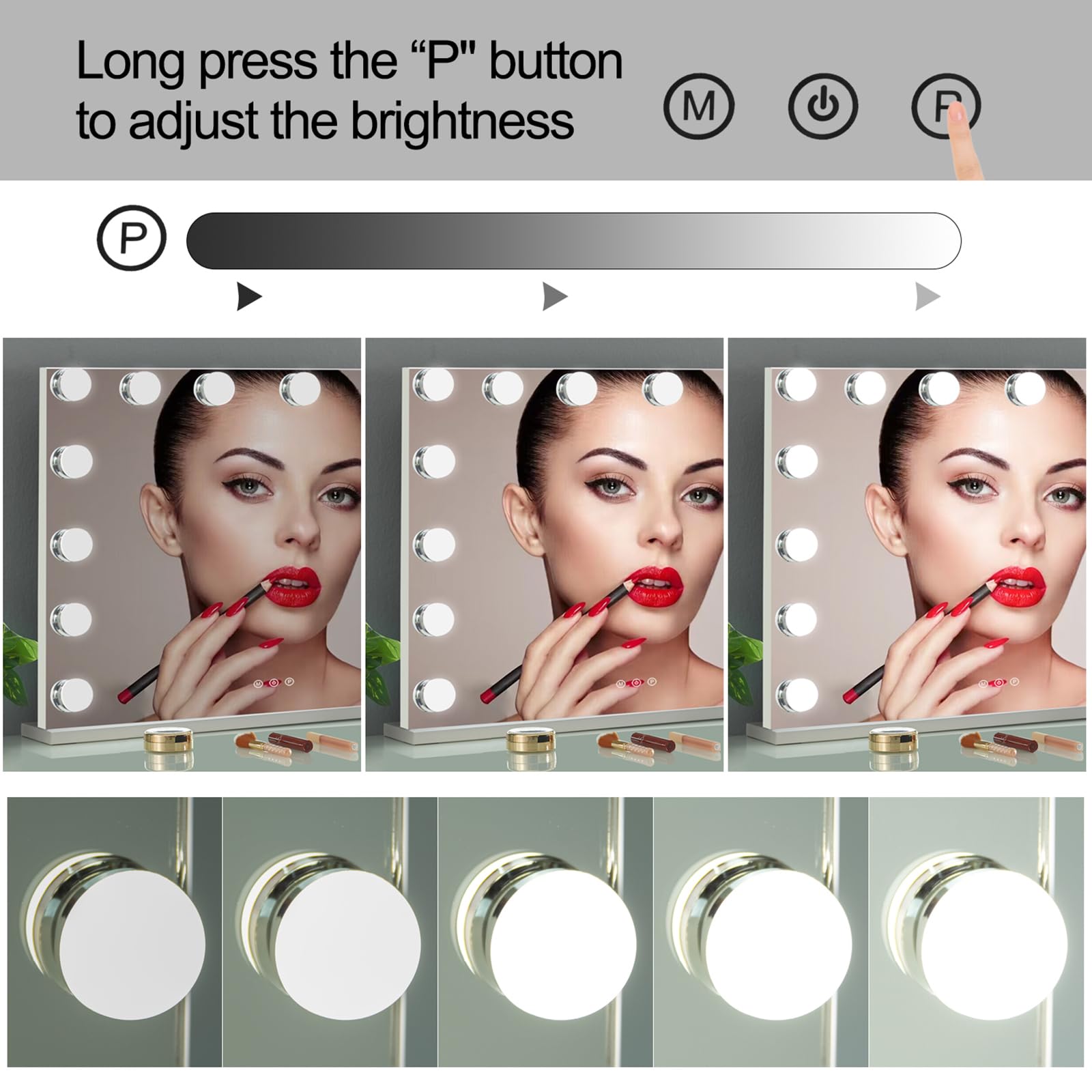 Hollywood Style Makeup Mirror with LED Lights - 50x42CM Large Vanity Mirror with 3 Light Modes & 14 LED Bulbs for Home, Dressing Room, Salon & Professional Makeup Application