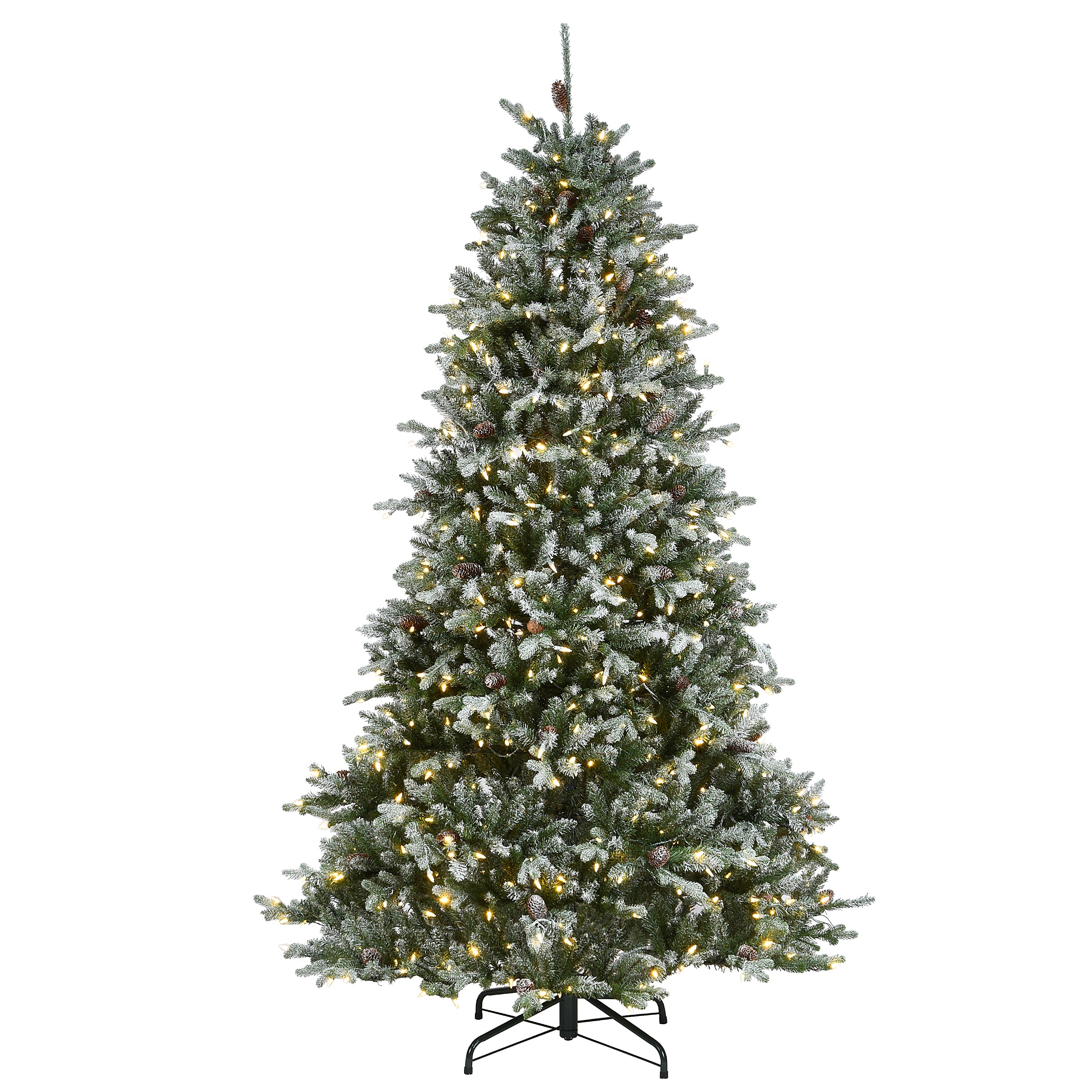 7.5 ft Pre-Lit Snowy Morgan Spruce Artificial Christmas Tree with Dual Color LED Lights - Perfect for Holiday Home Decor & Festive Indoor Decorating