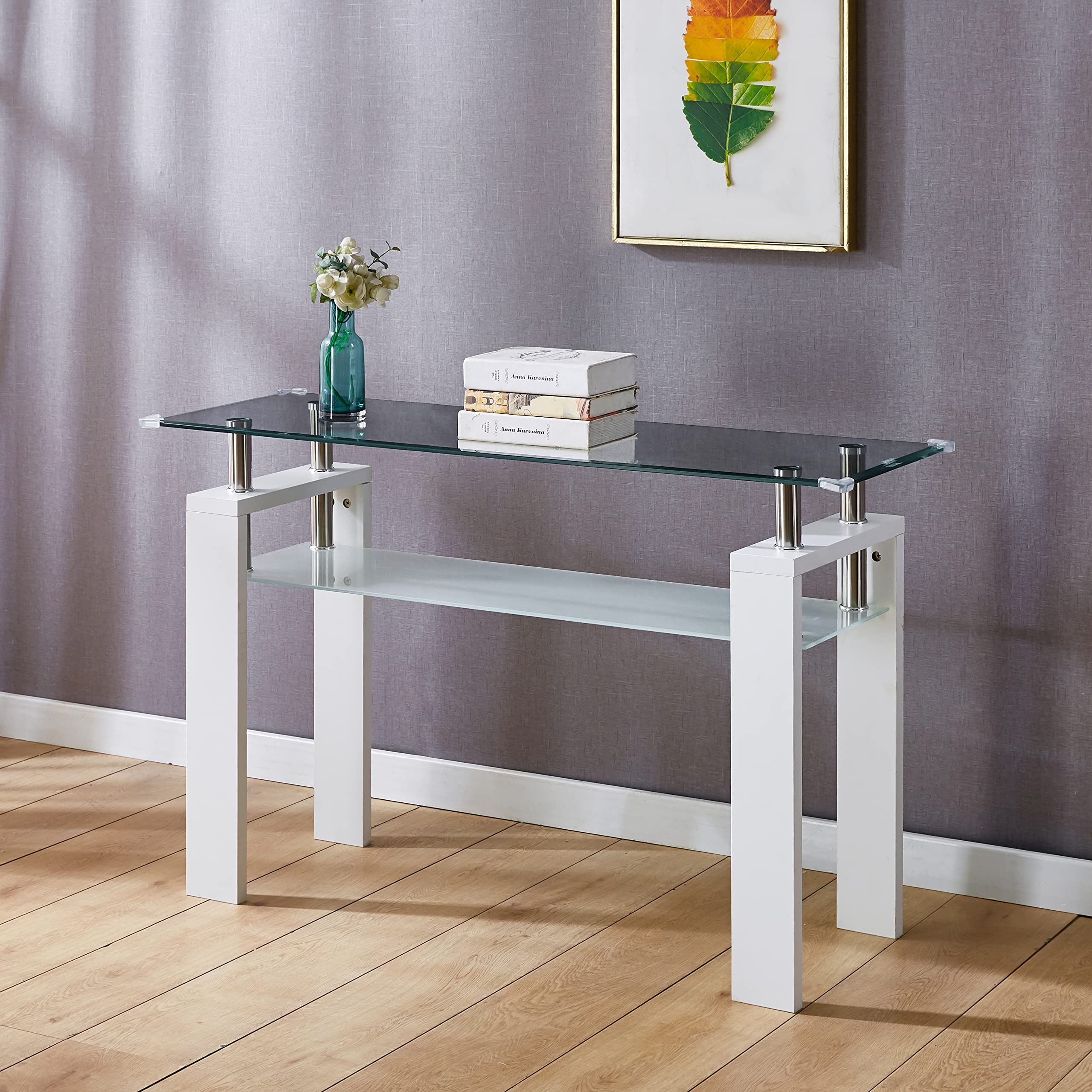 Modern 2-Tier Tempered Glass Console Table - 47