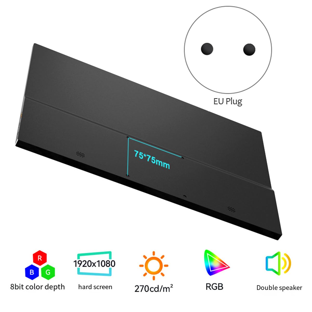 Qyrugcxs Gaming Monitor 1920x1080 Full HD with FreeSync, USB Type-C, Compatible with Nintendo Switch, PC, TV Box - European Plug | Perfect for Gaming, Streaming & Home Office