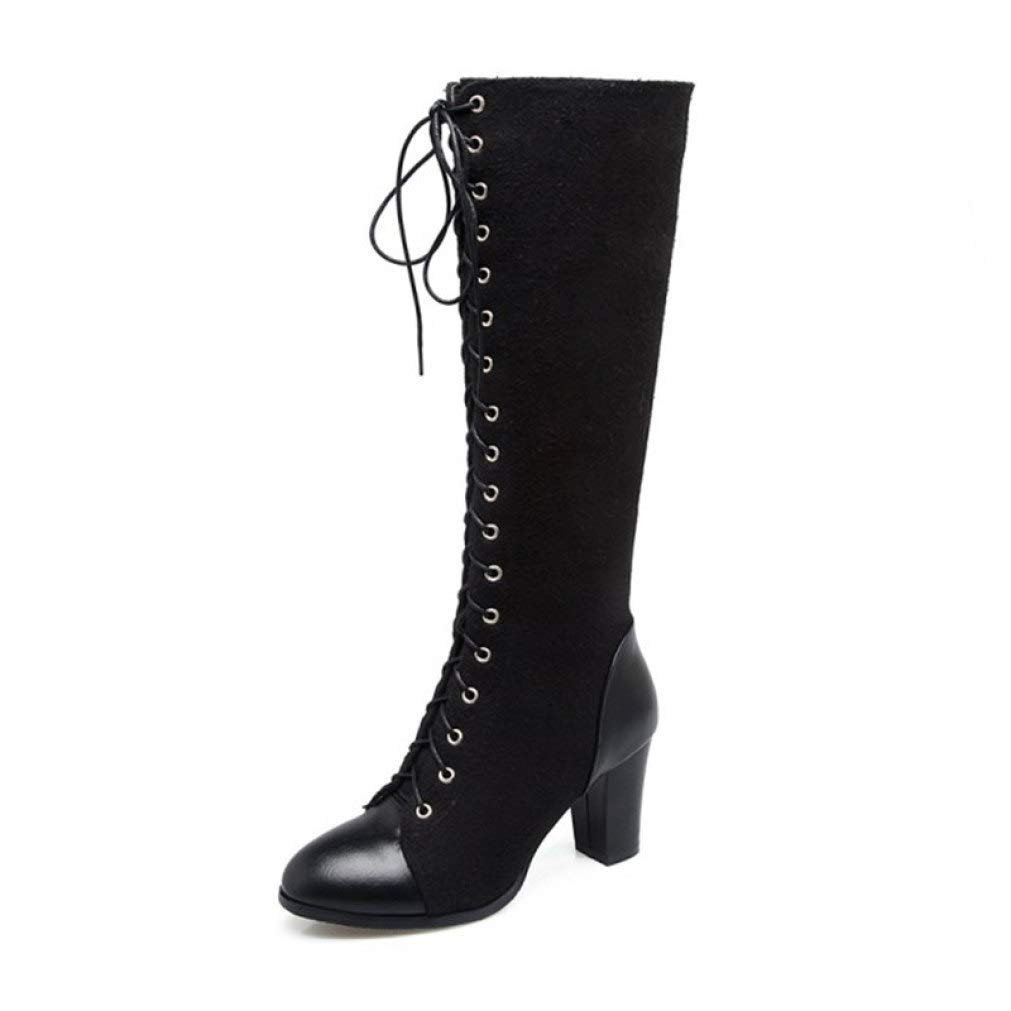 Stylish Women's Block Heel Knee High Boots - Pointed Toe, Lace Up & Zipper Design, Non-Slip Sole (Multiple Colors) - Perfect for Office, Party & Winter Fashion