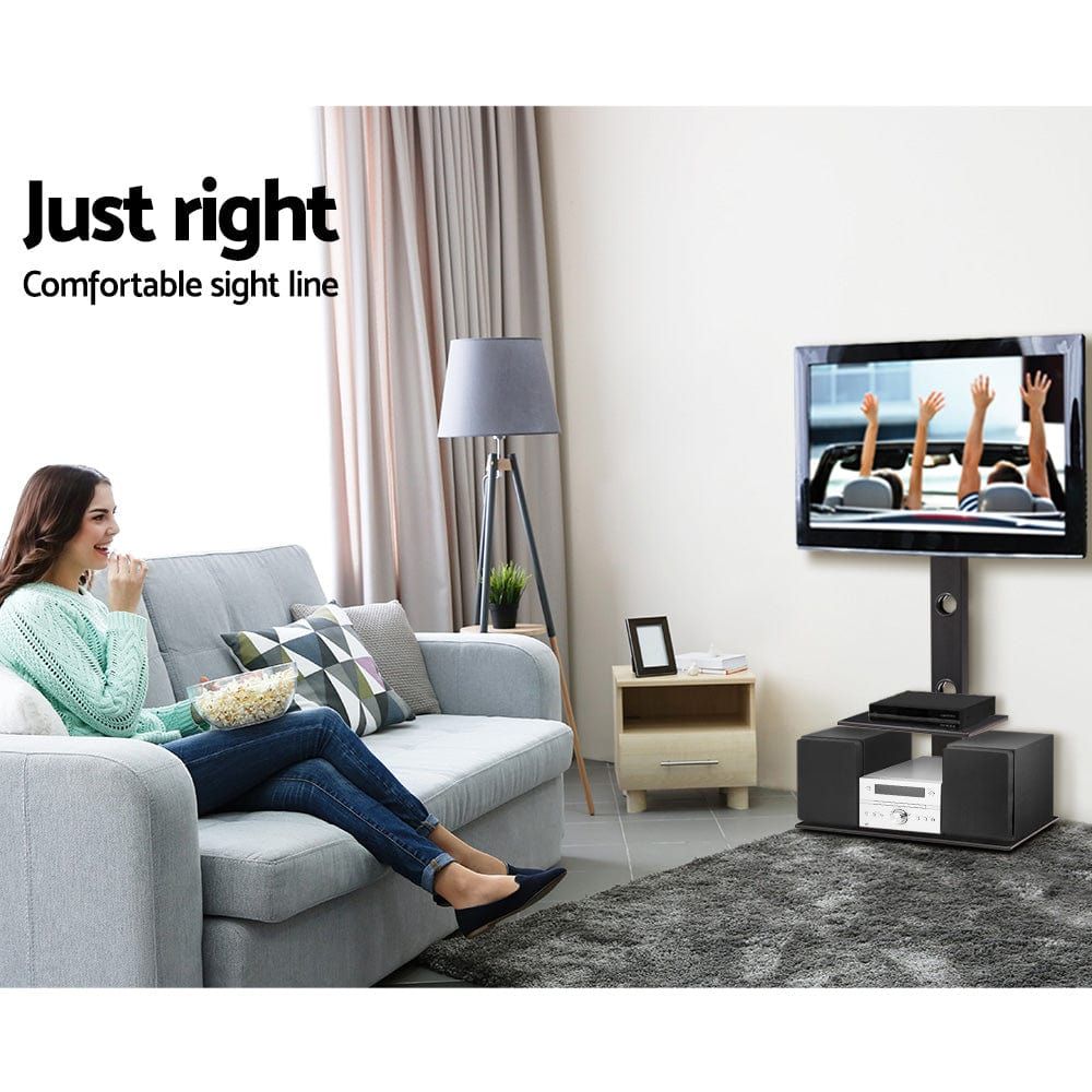 Wall Mounted TV Stand with Bracket Shelf - Universal Floor TV Stand for Living Room, Bedroom & Home Theater - Sturdy Metal Frame with Adjustable Height & Cable Management