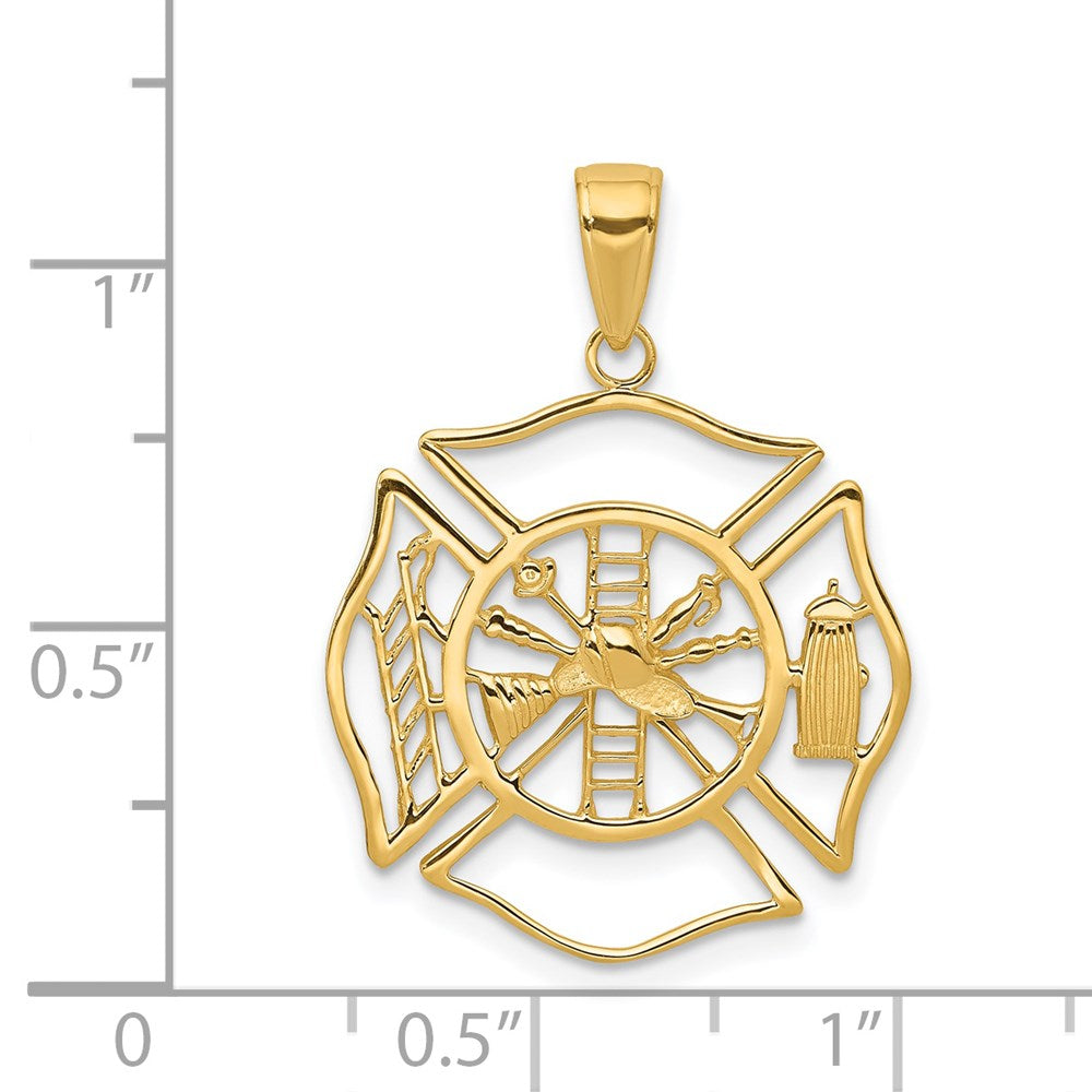 Gold Fireman Shield Pendant Necklace - Model C3108 | First Responder Gift for Men & Women | Firefighter Jewelry for Everyday Wear & Special Occasions