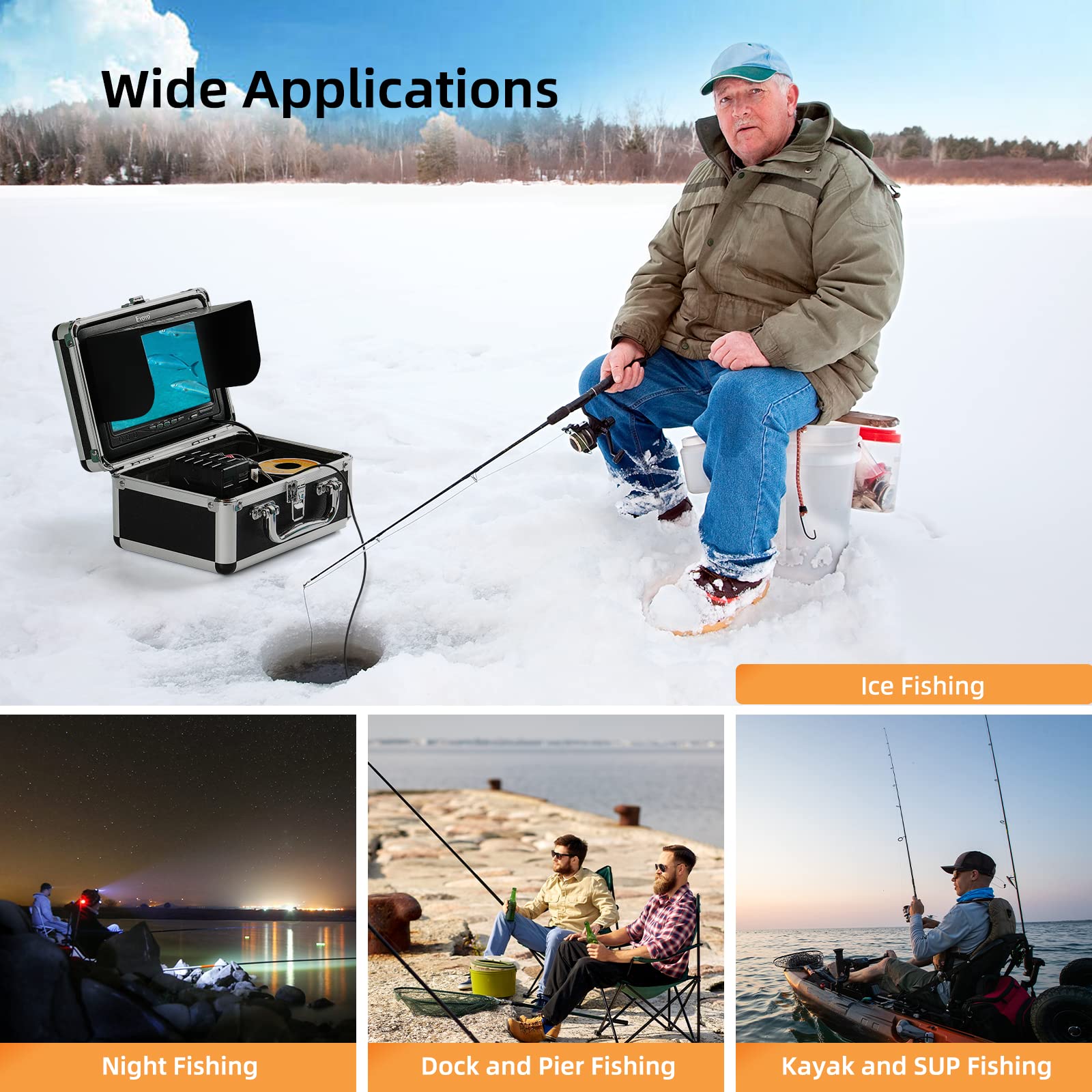Eyoyo 7 Inch Underwater Fishing Camera with LCD Monitor - 1000TVL HD Fish Finder, 12 Infrared Lights, Waterproof for Lake, Boat & Ice Fishing - Perfect for Night Fishing, Deep Sea Exploration & Underwater Observation