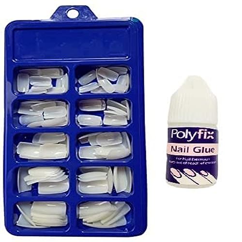 Shomex® 100 Pcs Full Cover Acrylic Artificial Nails Set with Glue - Reusable Fake Nails, Nail Tips & Extensions for Manicure, Salon & Party | French Nail Wraps for Women, Fashion Nails for Daily Wear & Special Occasions