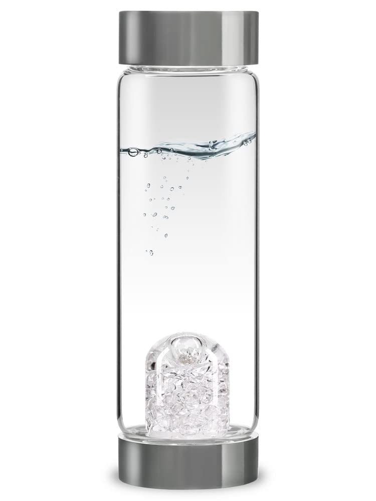 VitaJuwel ViA DIAMONDS Crystal Water Bottle - Genuine Diamond & Clear Quartz Infused Glass Water Bottle for Energy & Hydration | Perfect for Yoga, Meditation & Wellness Enthusiasts