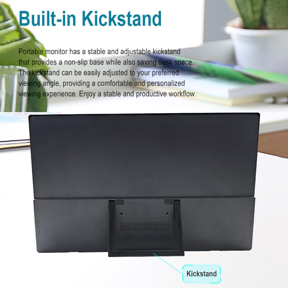 15.6 Inch Portable Monitor for Laptop - Full HD 1080P Travel Monitor with Stand & Dual Speakers - External Gaming Screen for Laptop, PC, Smartphone - Perfect for Work, Gaming, and Remote Learning