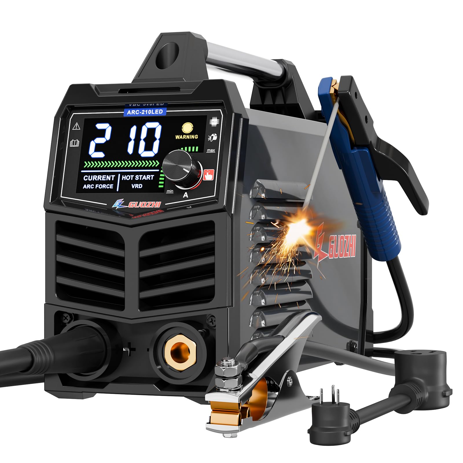 GZ GUOZHI 210Amp IGBT Inverter Welding Machine with Large LED Display - Dual Voltage 110V/220V, Portable MMA ARC Stick Welder with Hot Start - Ideal for Home DIY, Metal Fabrication, and Automotive Repairs