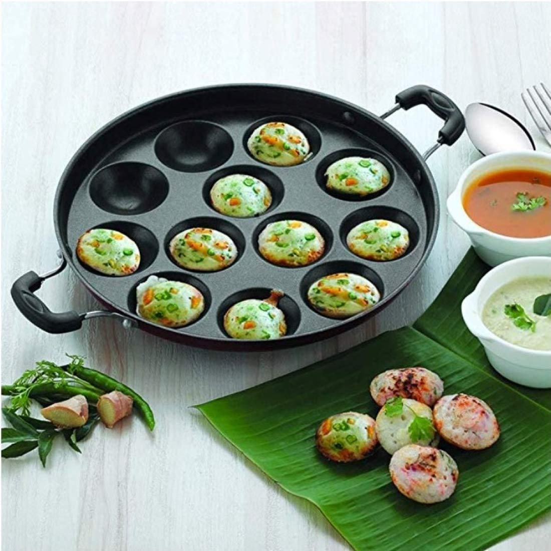 Non Stick Appam Patra Pan - 12 Pits Appam Maker for Perfect South Indian Breakfast | Dosa, Paniyaram & Idli Cookware | Ideal for Home Cooking & Traditional Recipes
