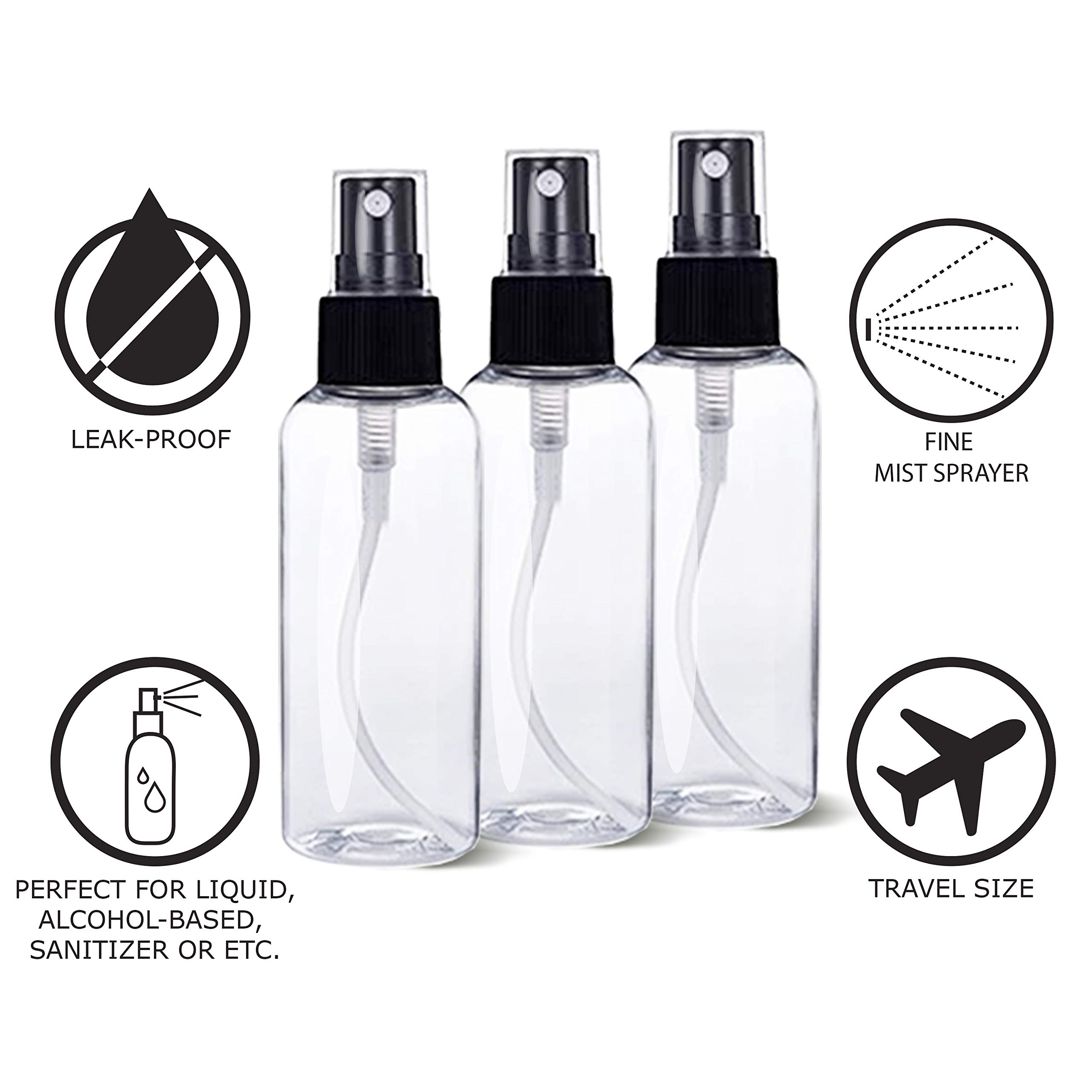 SANSHIELD 100 Pack 2 oz (60 ml) Clear PET Plastic Spray Bottles with Cap - Refillable & Reusable Travel Size Mist Bottles for Hair, Skin Care, Cleaning & DIY Projects - Perfect for Home, Salon, Travel & Crafting
