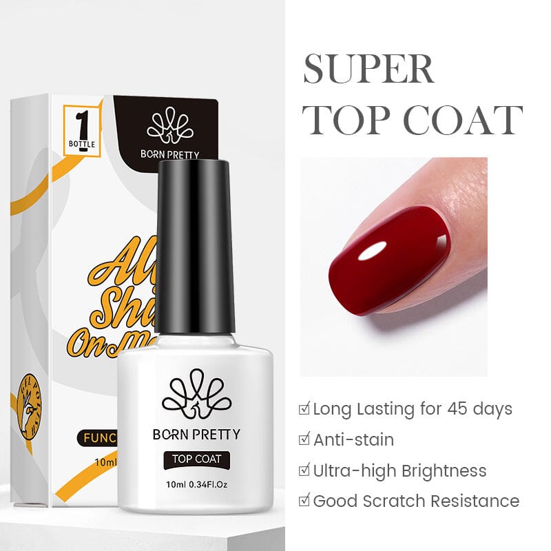 Born Pretty Super Top Coat - 10ml Long-Lasting Nail Polish Sealer for Gel & Acrylic Nails - Perfect for Manicures, Pedicures & Nail Art at Home or Salon