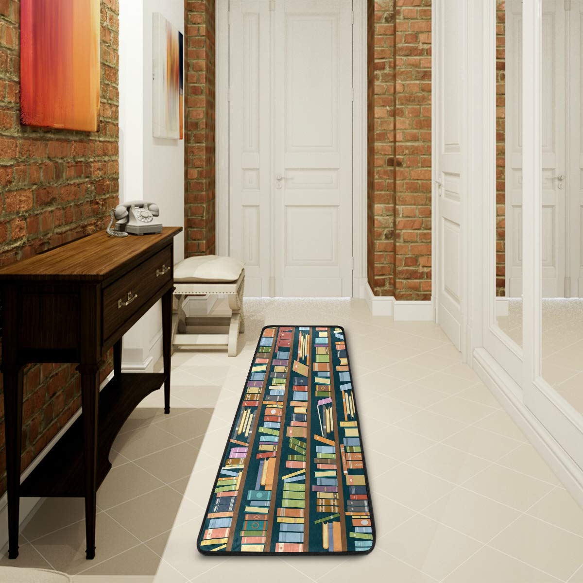 ALAZA Educational Library Bookshelf Bookworm Collection Area Mat Rug - 2' x 6' Non-Slip Floor Rug for Living Room, Bedroom, Kitchen - Perfect for Reading Nooks, Kids Play Areas & Home Decor