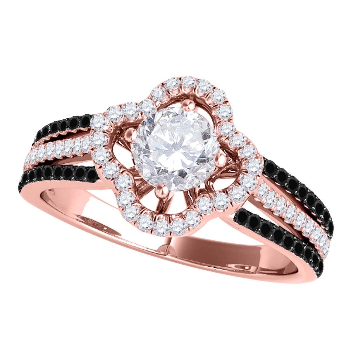 MauliJewels 0.75 Carat Natural Diamond Halo Engagement Ring with Side White-Black Diamonds in 14K White/Rose/Yellow Gold - Perfect for Proposals, Anniversaries & Special Occasions
