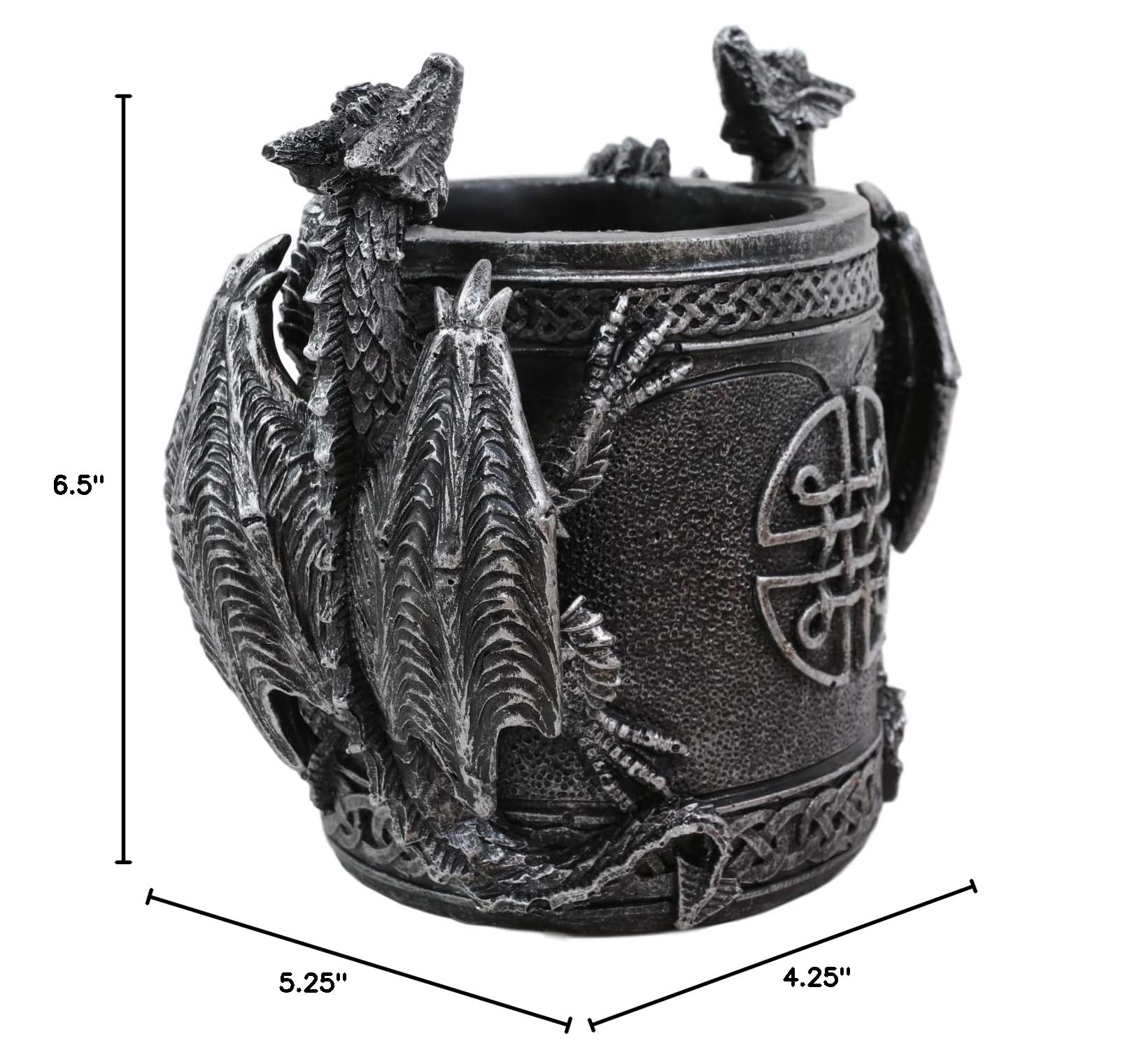 Ebros Medieval Fantasy Celtic Twin Climbing Dragons Bookend Statue - Gothic Dragon Themed Office Organizer, Desktop Pen & Pencil Holder, Makeup Brush Stand - 6.5